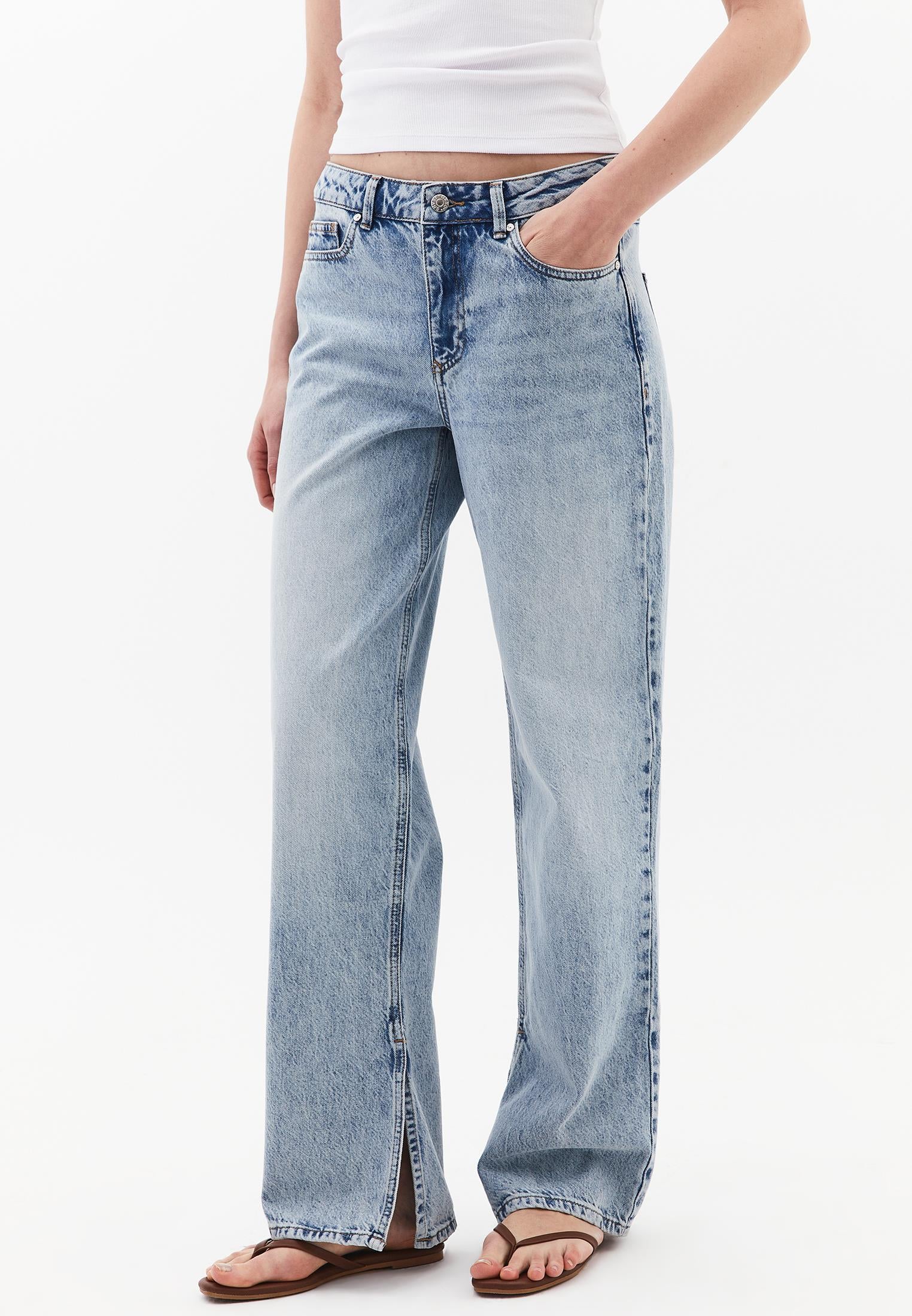 Straight Leg Denim Pants - LIGHT BLUE DENIM