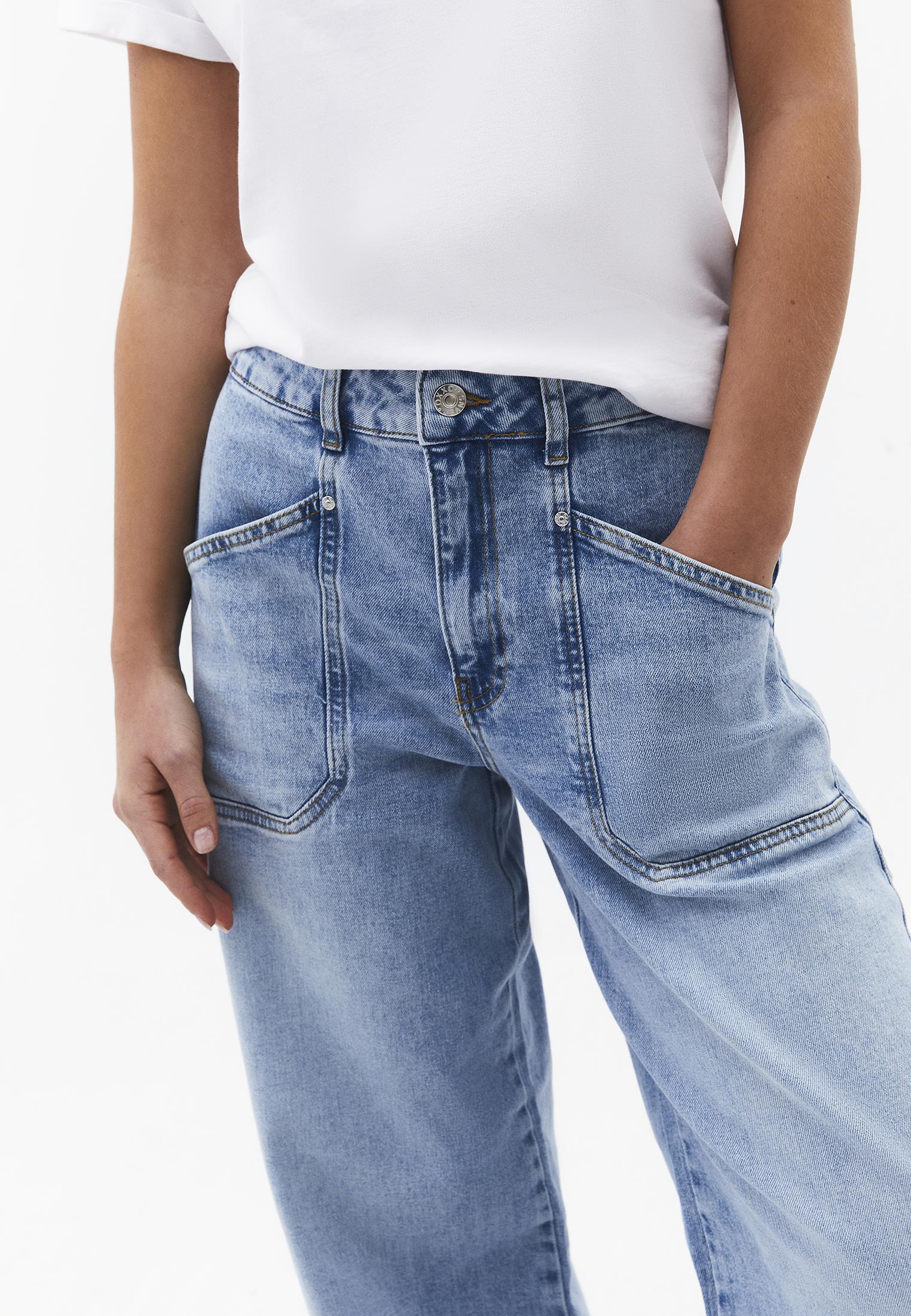 Pocket Detailed Barrel Leg Trousers - LIGHT BLUE DENIM
