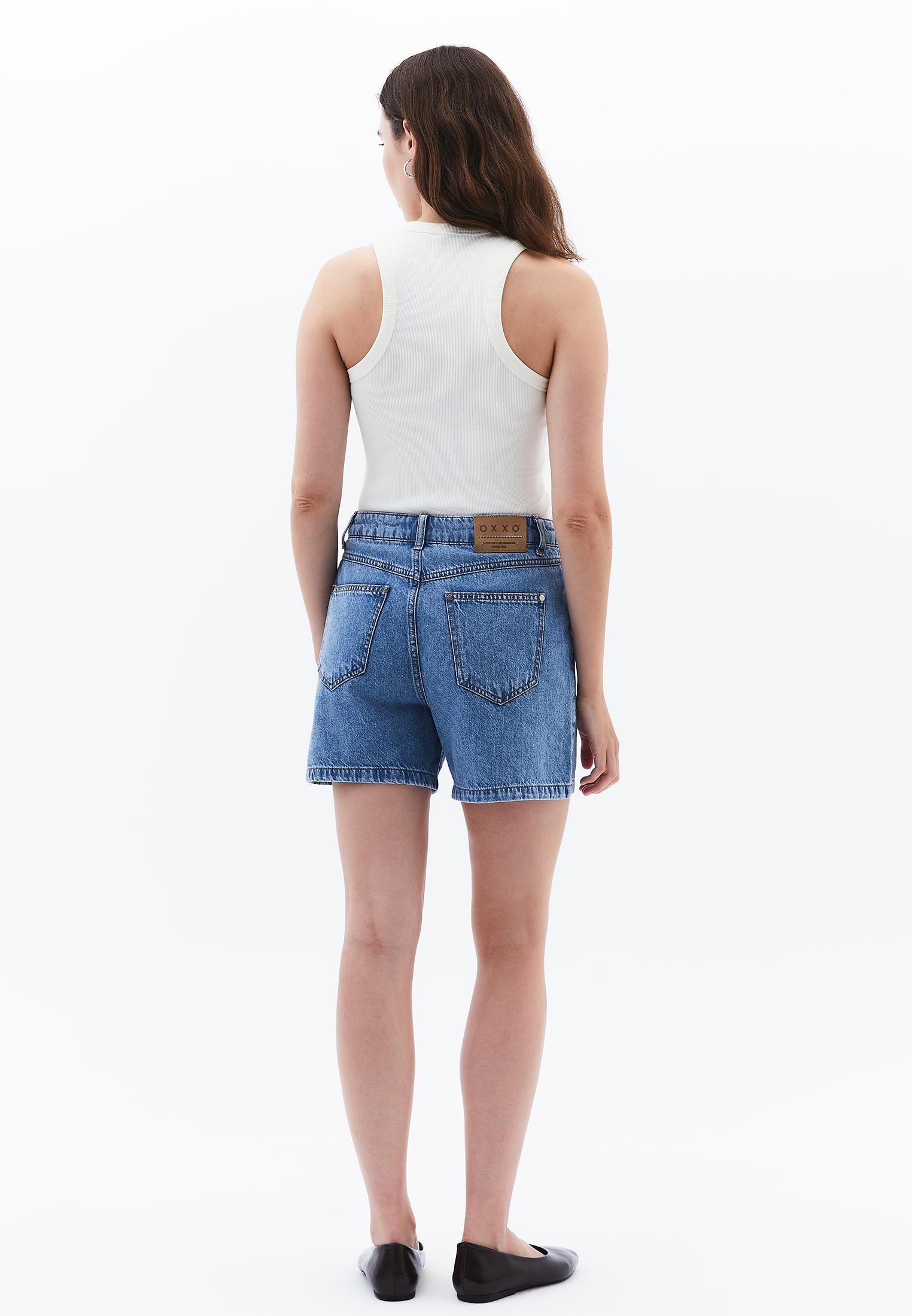 High Waist Buttoned Short Denim Shorts - LIGHT BLUE DENIM