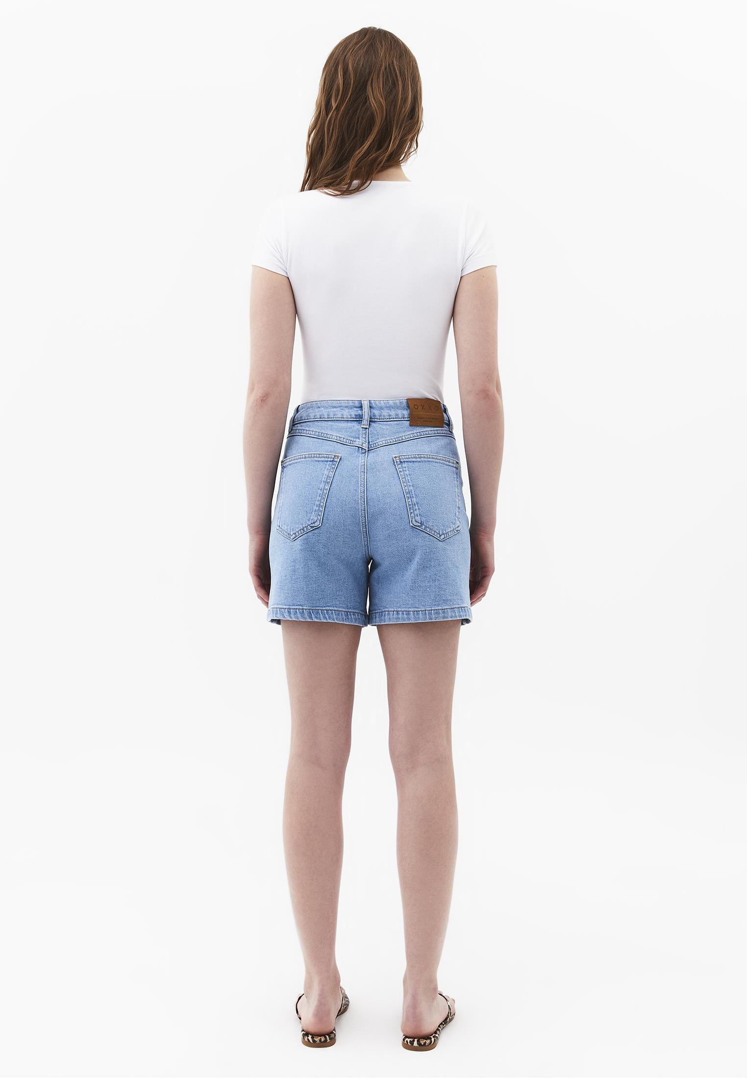 High Waist Five Pocket Shorts - LIGHT BLUE DENIM
