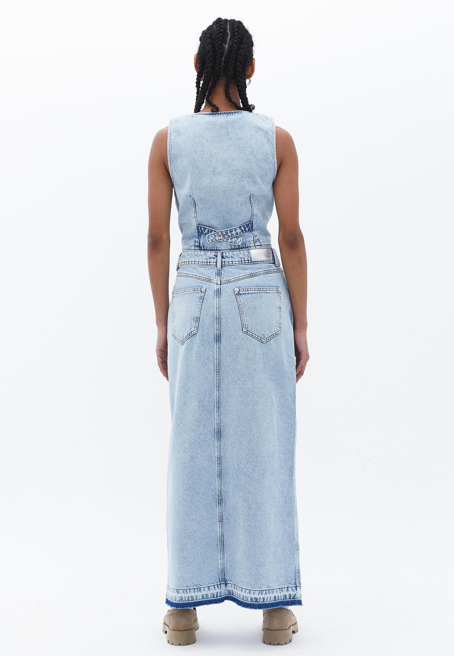 Long Skirt With Pocket Detail - LIGHT BLUE DENIM