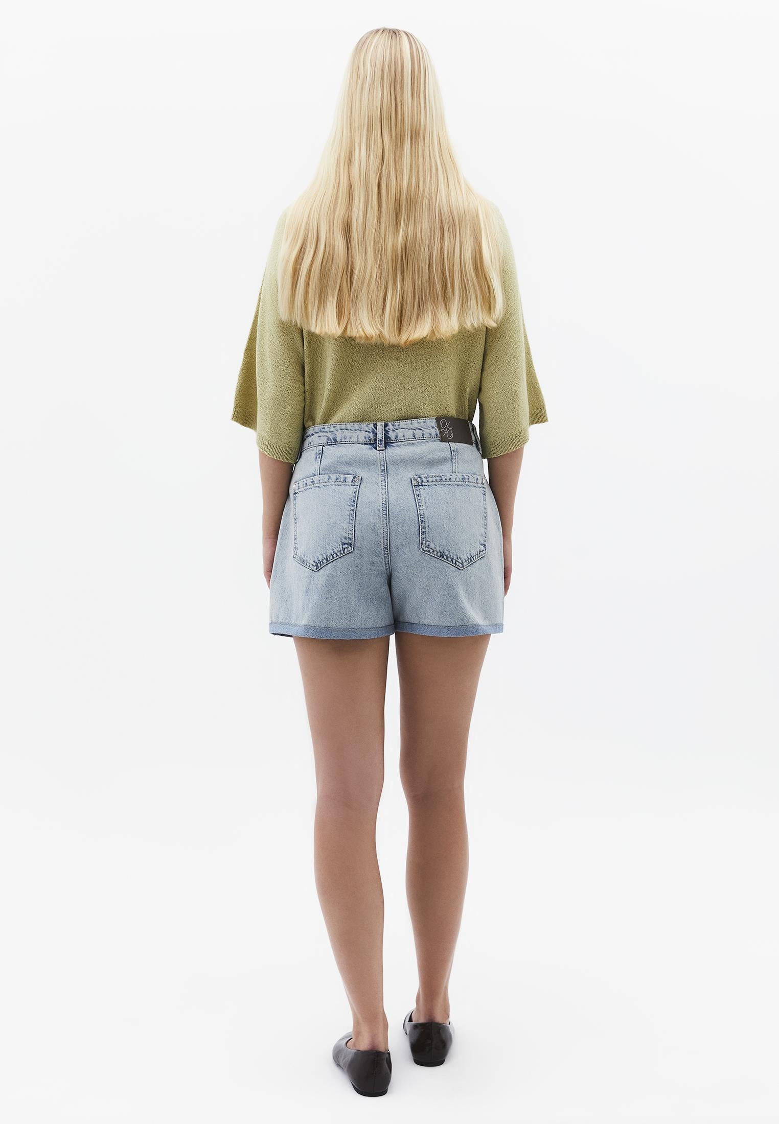 Pocketed Regular Waist Denim Shorts - LIGHT BLUE DENIM