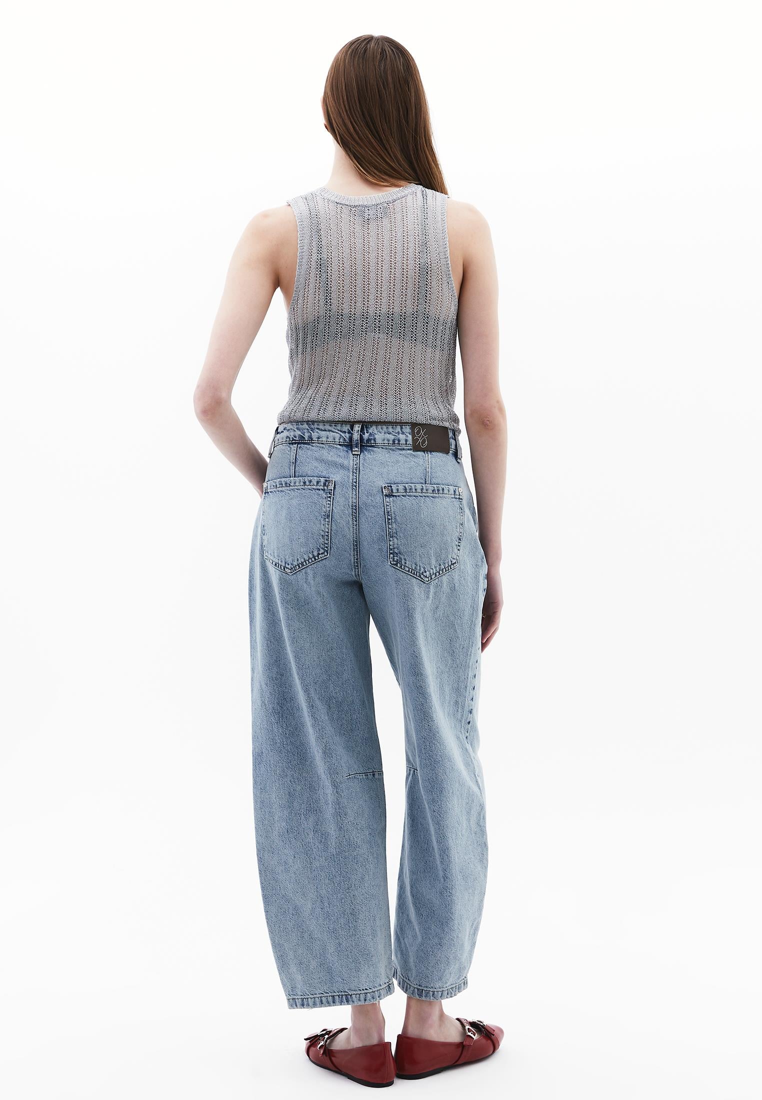 Barrel Leg Trousers With Cut Details - LIGHT BLUE DENIM
