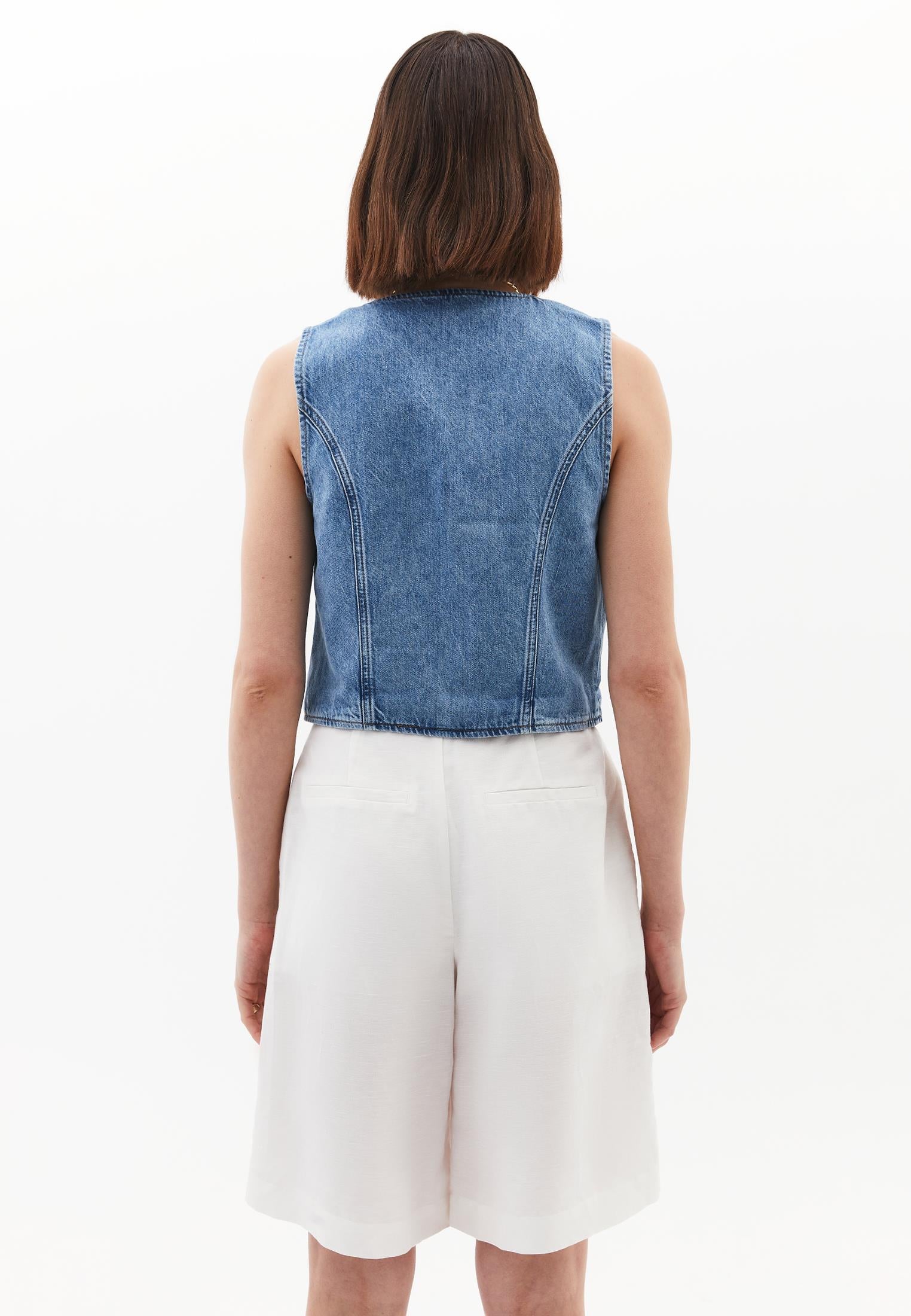 Sleeveless Vest With Button Details And V Neckline - LIGHT BLUE DENIM