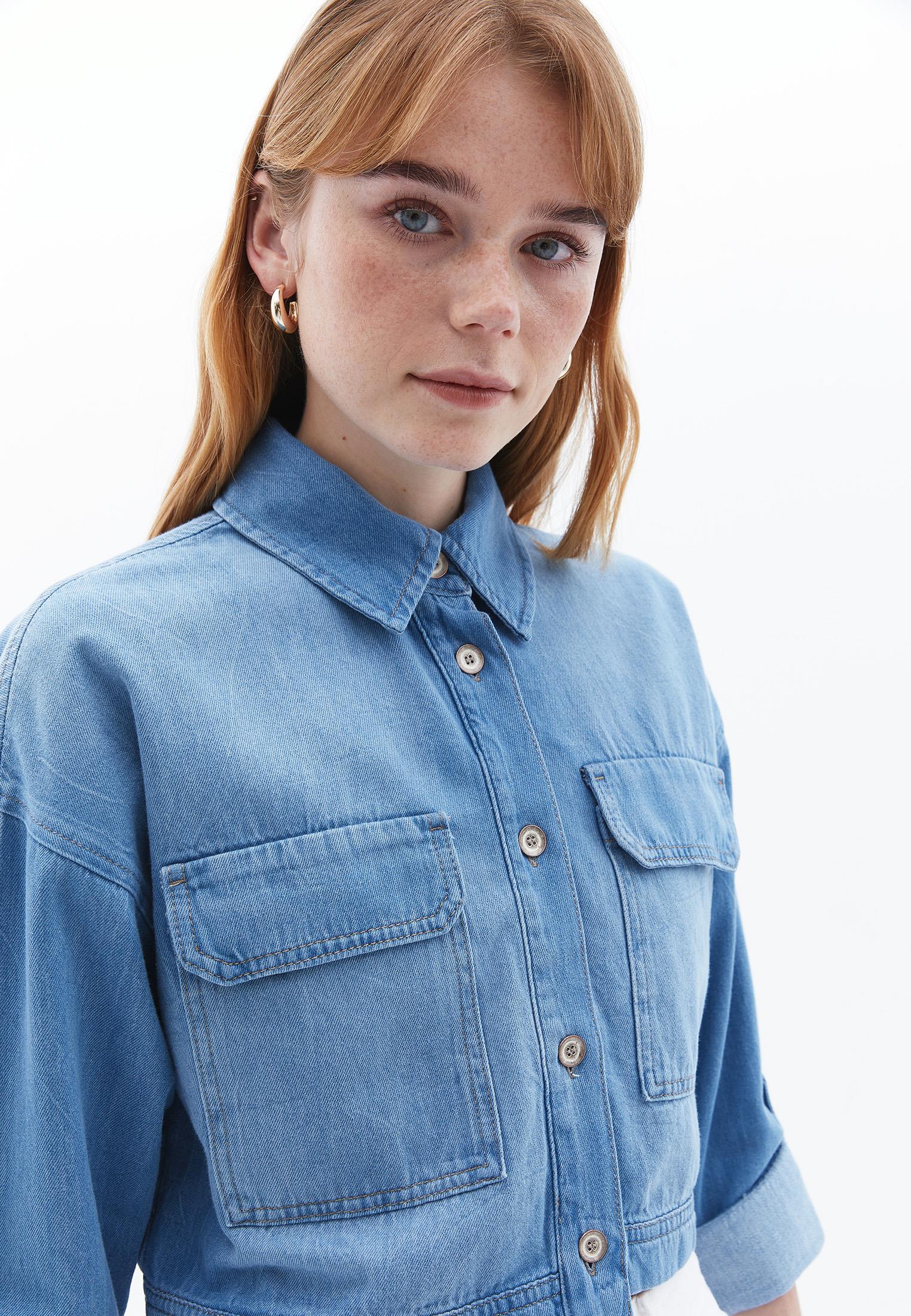 Cotton Shirt With Pockets - LIGHT BLUE DENIM