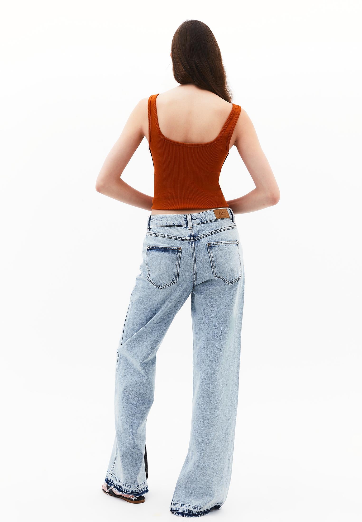 Denim Fabric Straight Leg Pants - LIGHT BLUE DENIM