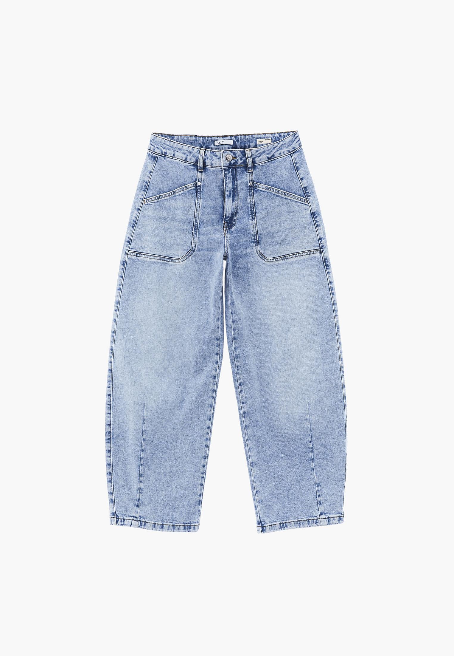 Pocket Detailed Barrel Leg Trousers - LIGHT BLUE DENIM