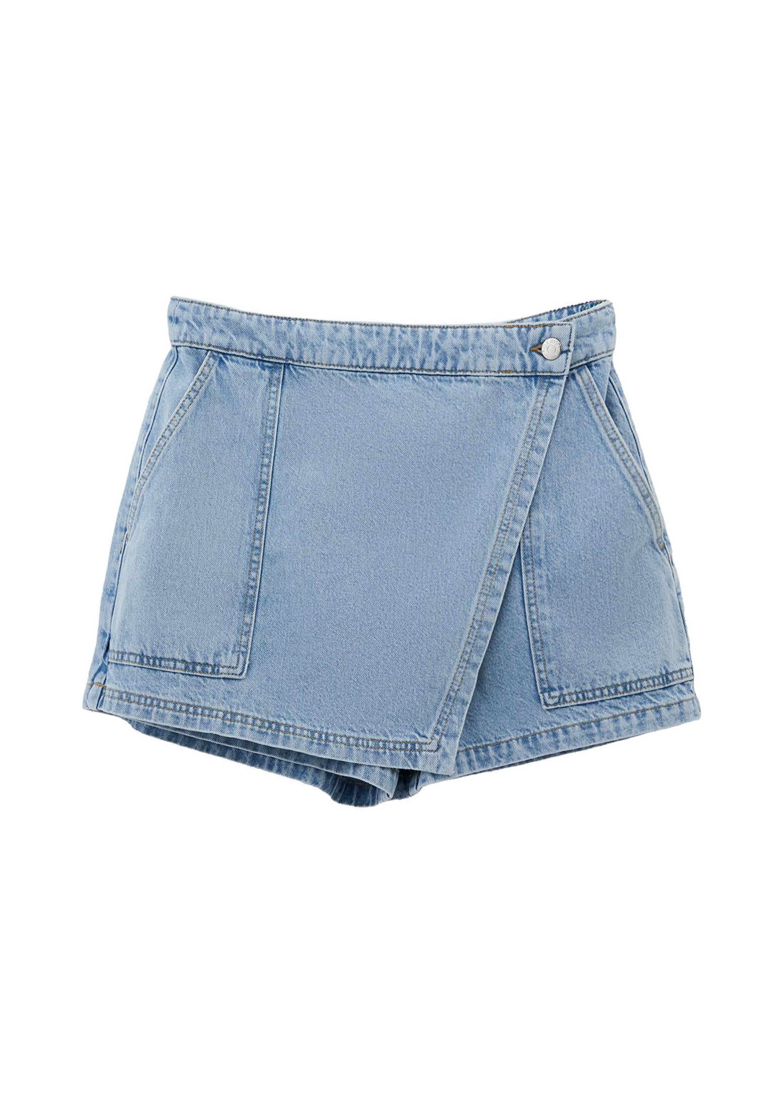 High Waist A-Line Denim Shorts - LIGHT BLUE DENIM