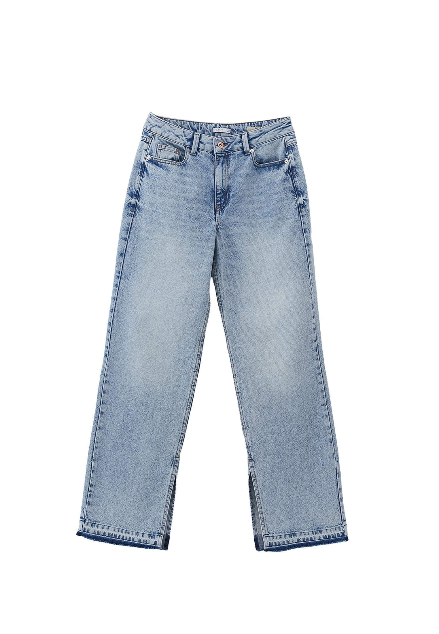 Denim Fabric Straight Leg Pants - LIGHT BLUE DENIM