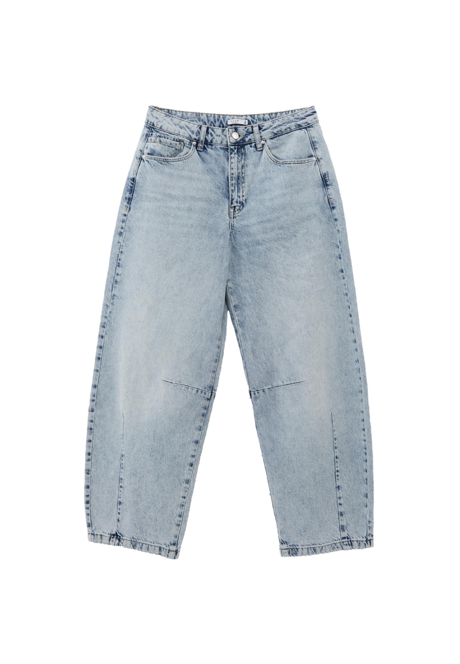 Barrel Leg Trousers With Cut Details - LIGHT BLUE DENIM