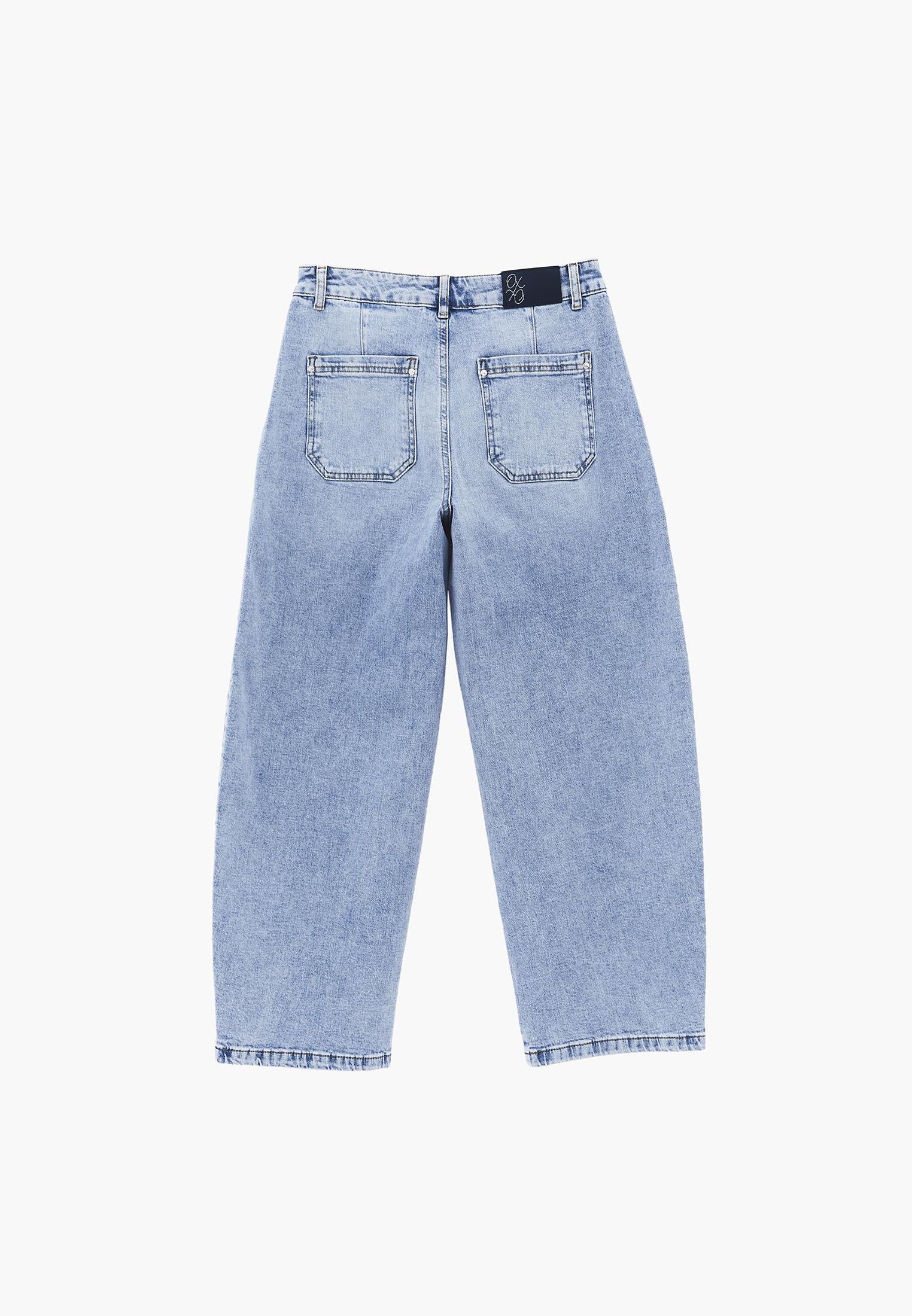 Pocket Detailed Barrel Leg Trousers - LIGHT BLUE DENIM