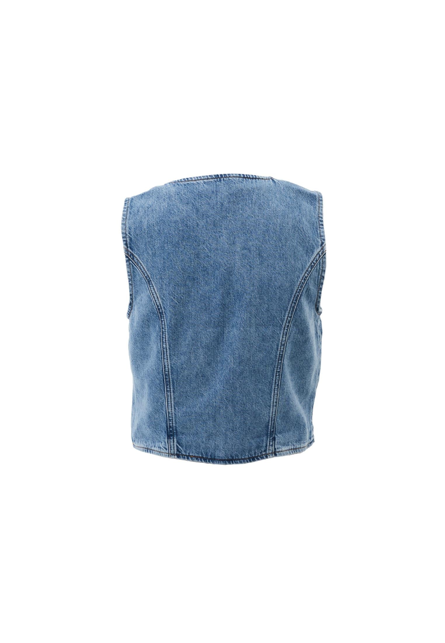 Sleeveless Vest With Button Details And V Neckline - LIGHT BLUE DENIM