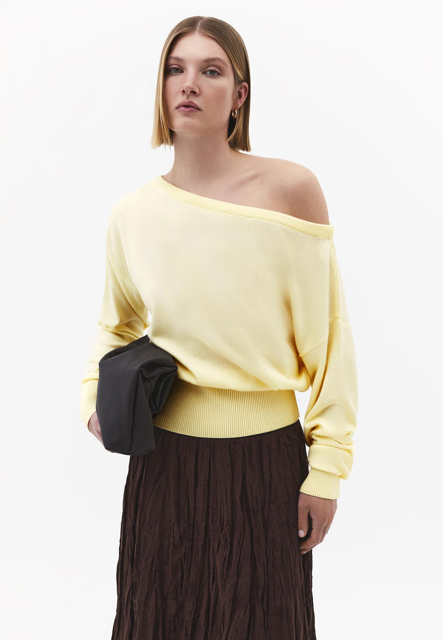 Boat Neck Long Sleeve Sweater - LIGHT FLAN