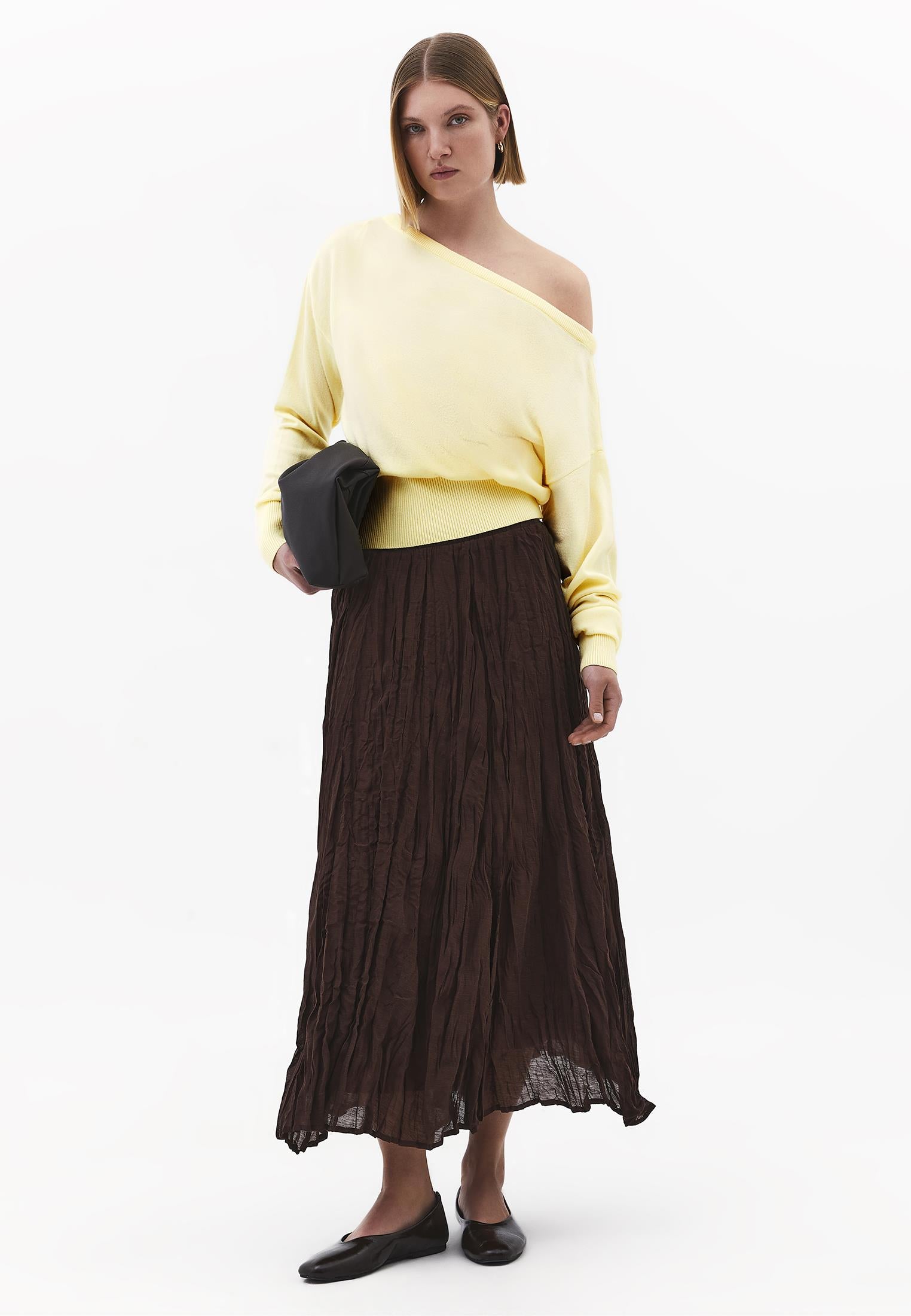 Boat Neck Long Sleeve Sweater - LIGHT FLAN