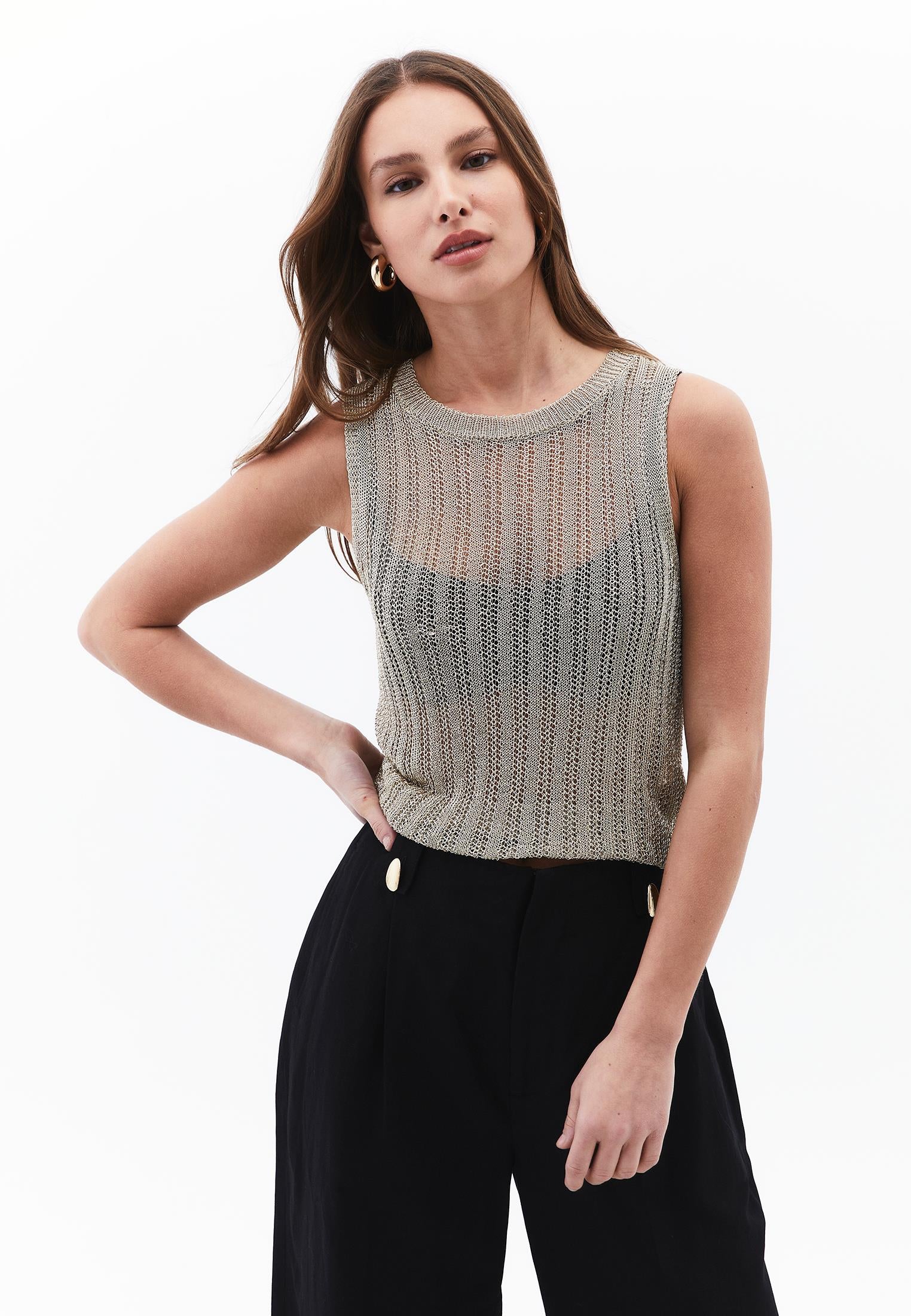 Shiny U Neck Tank Top - LIGHT GOLD