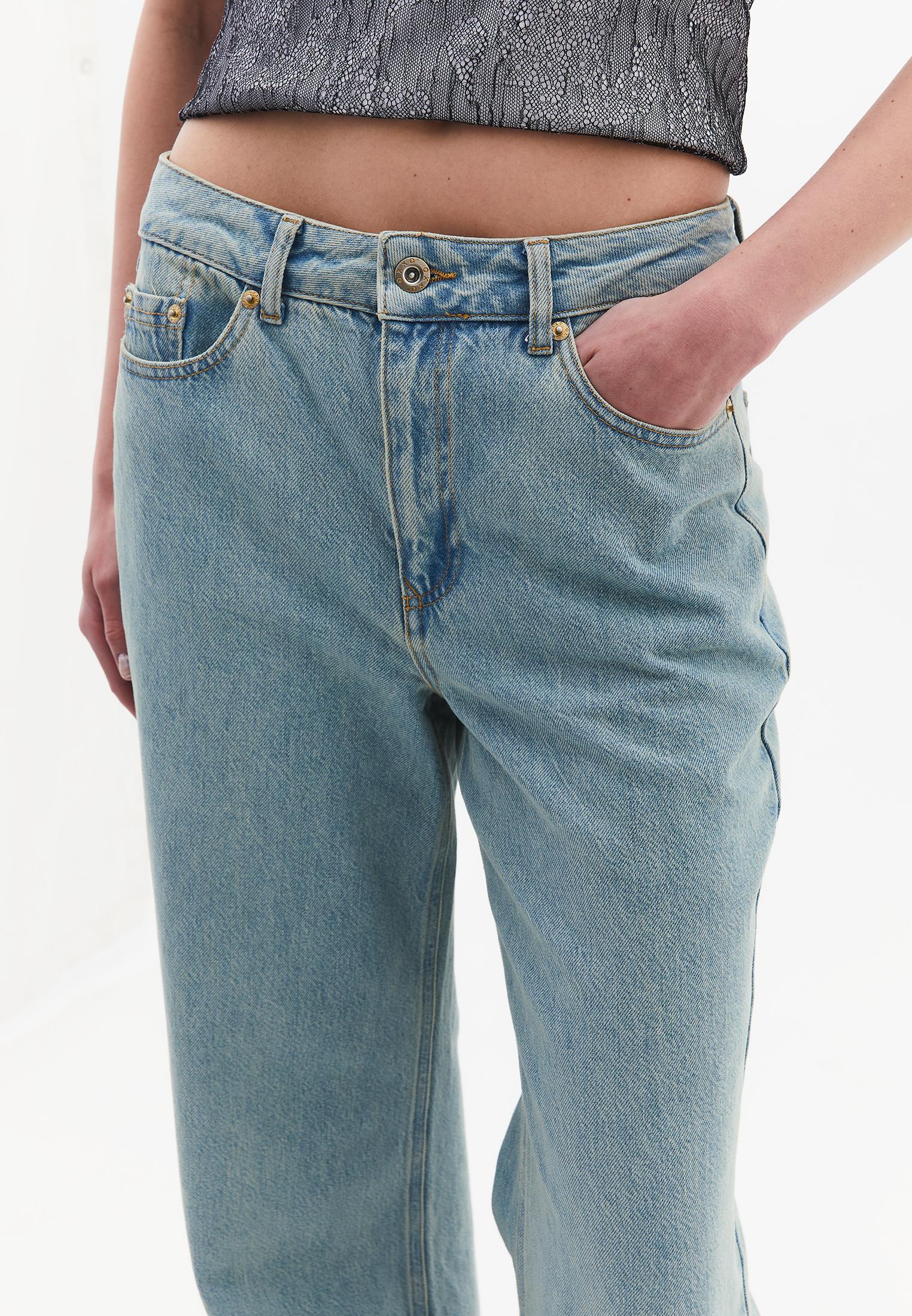 Wide Leg Standard High Waist Denim Pants - LIGHT GREEN DENIM