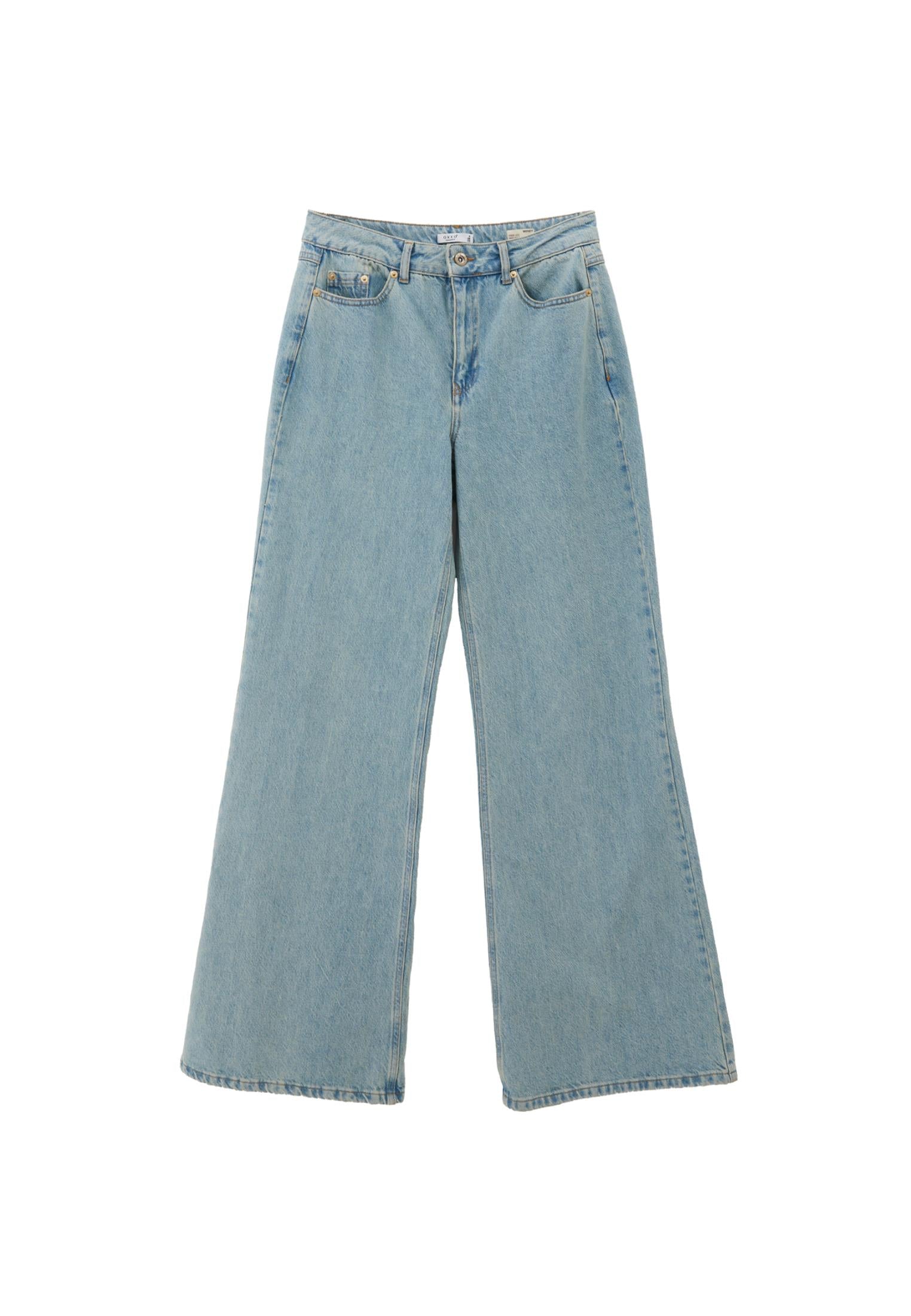 Wide Leg Standard High Waist Denim Pants - LIGHT GREEN DENIM
