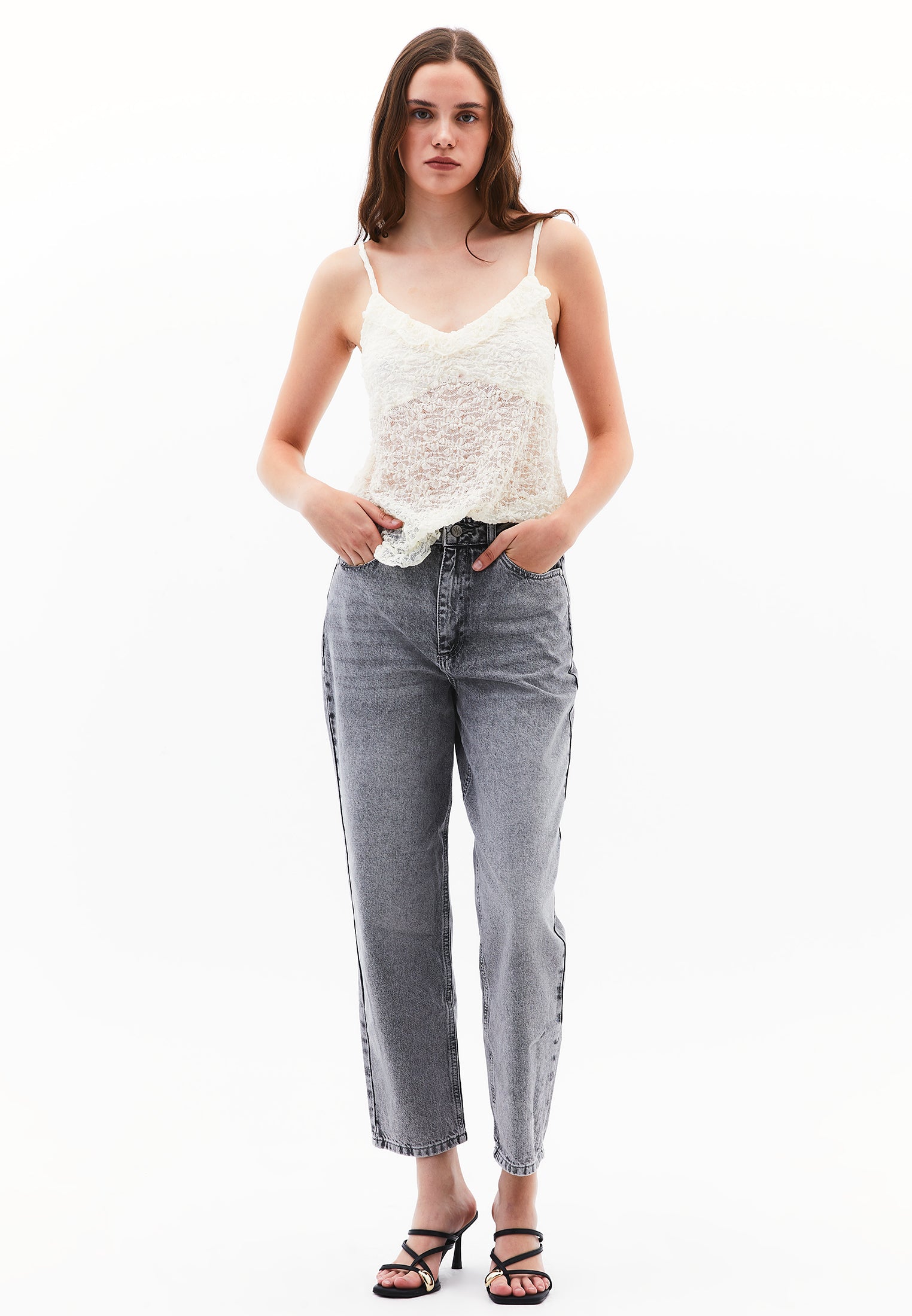Ultra High Waist Slim Mom Jean Pants - LIGHT GREY DENIM