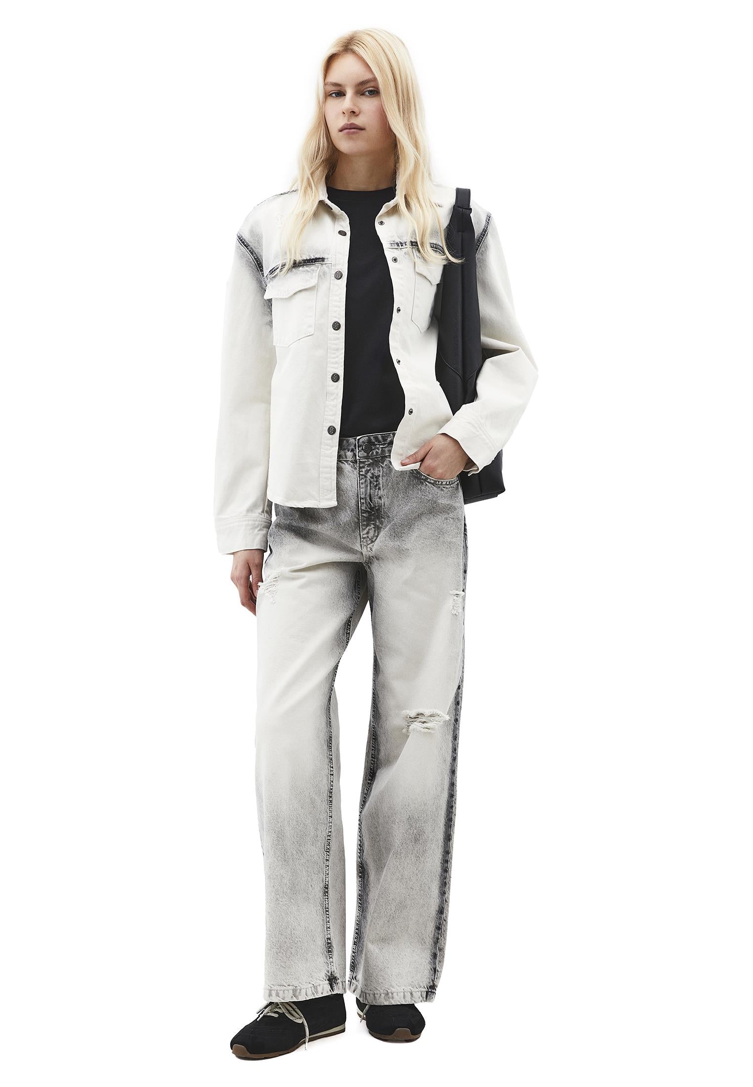 Straight Leg Mid Rise Pants - LIGHT GREY DENIM