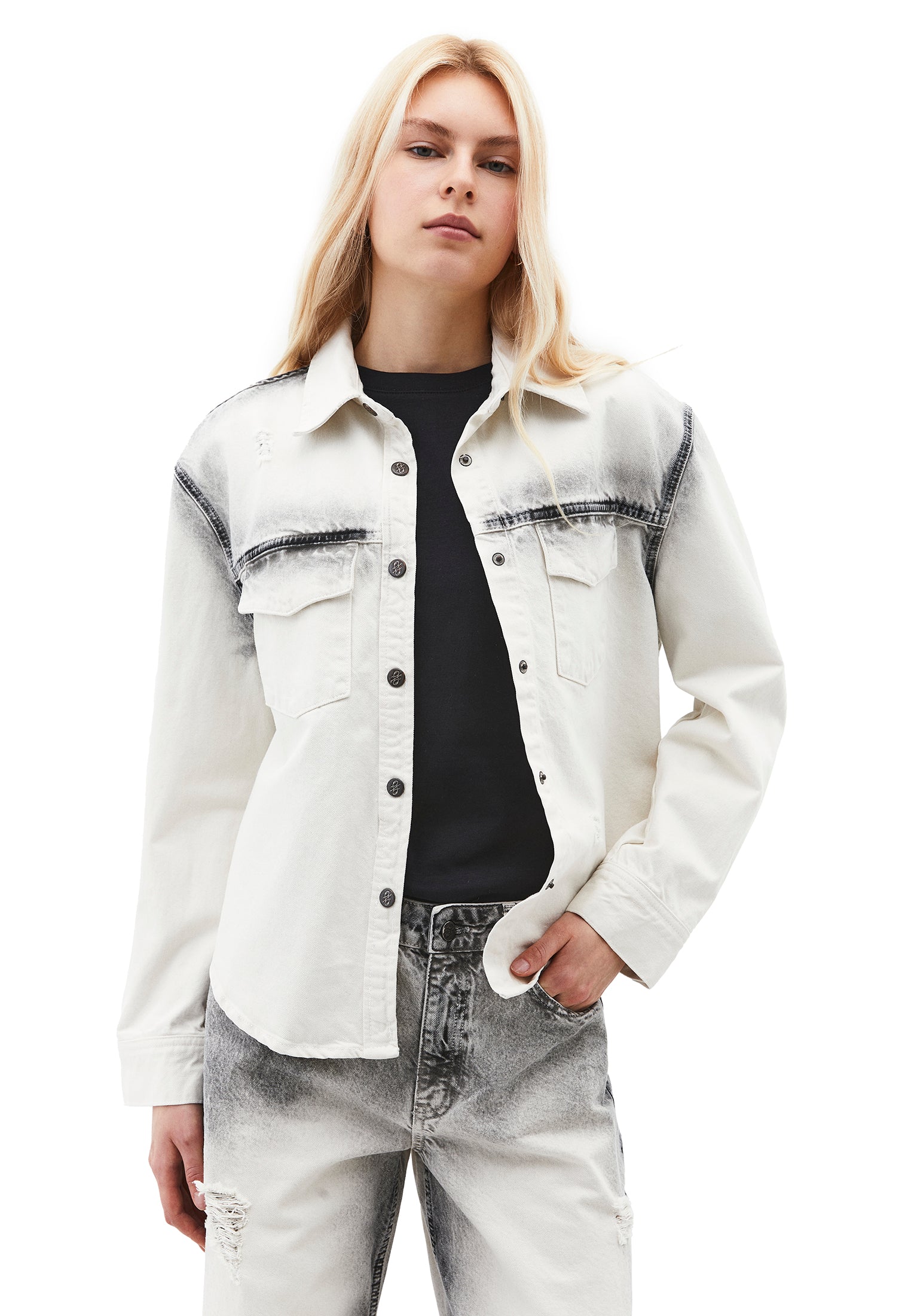 Oversize Pocket Detailed Shirt - LIGHT GREY DENIM