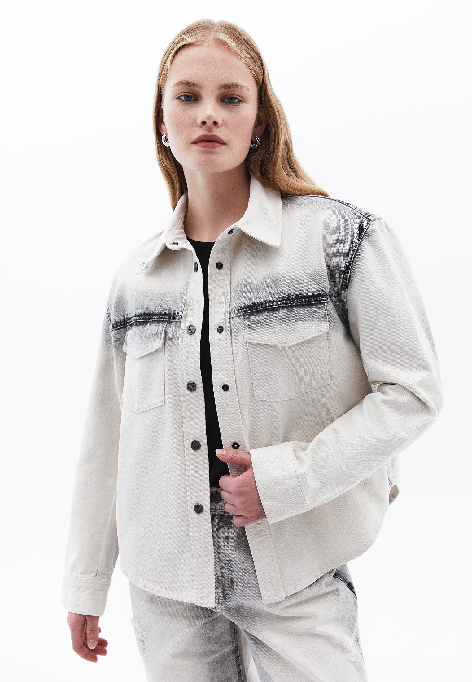 Oversize Long Sleeve Shirt - LIGHT GREY DENIM