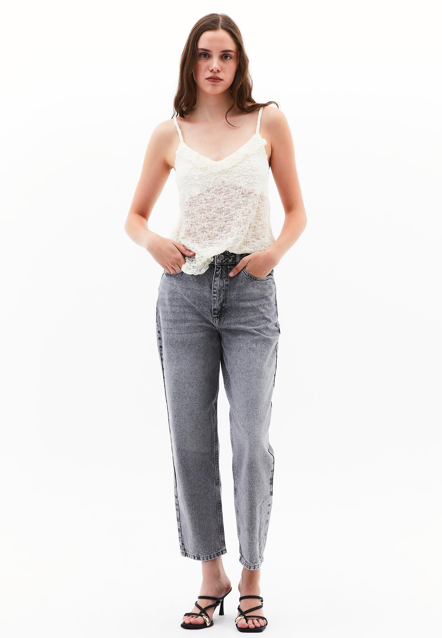 Ultra High Waist Slim Mom Jean Pants - LIGHT GREY DENIM