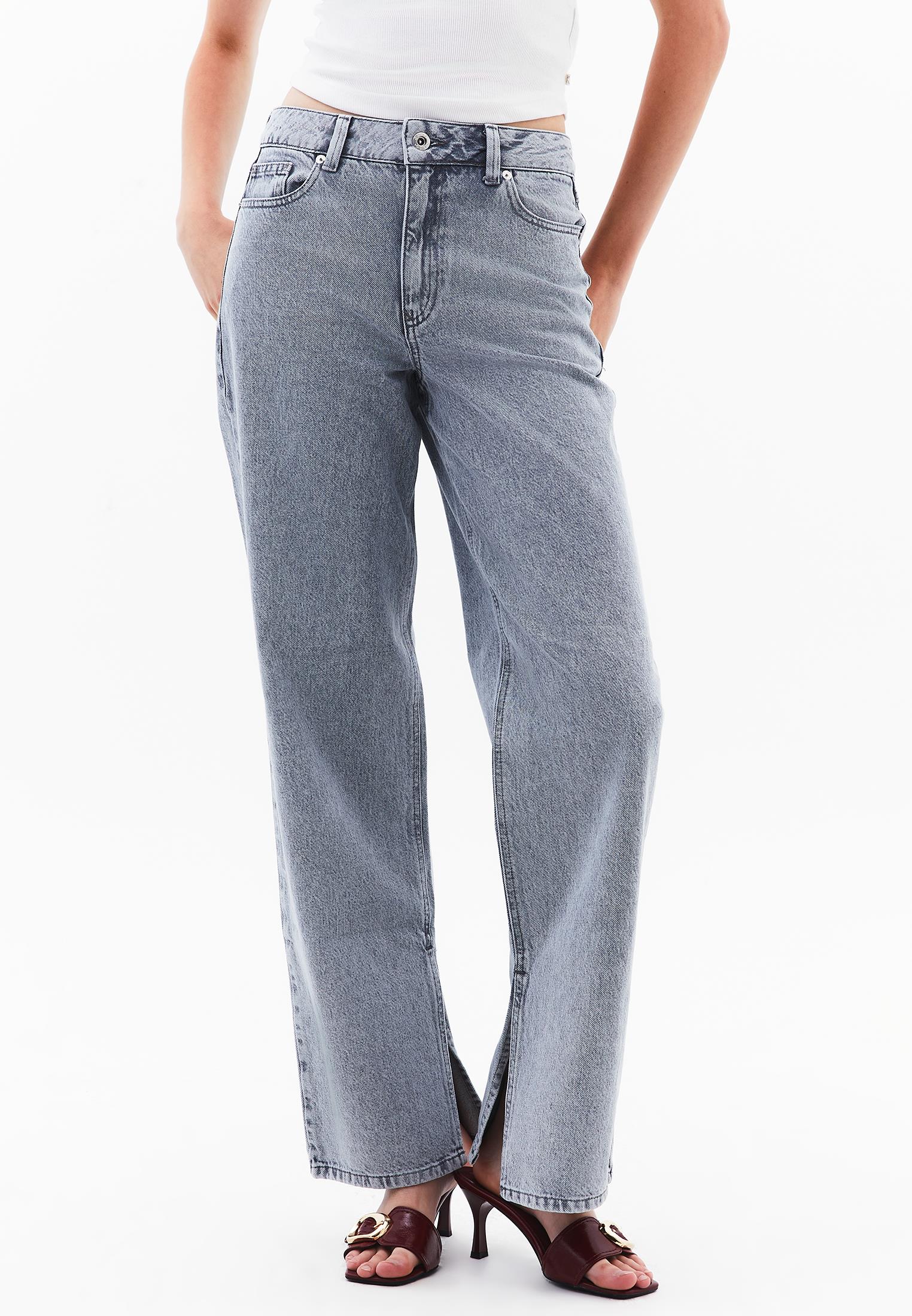Straight Leg Five Pocket Denim Pants - LIGHT GREY DENIM