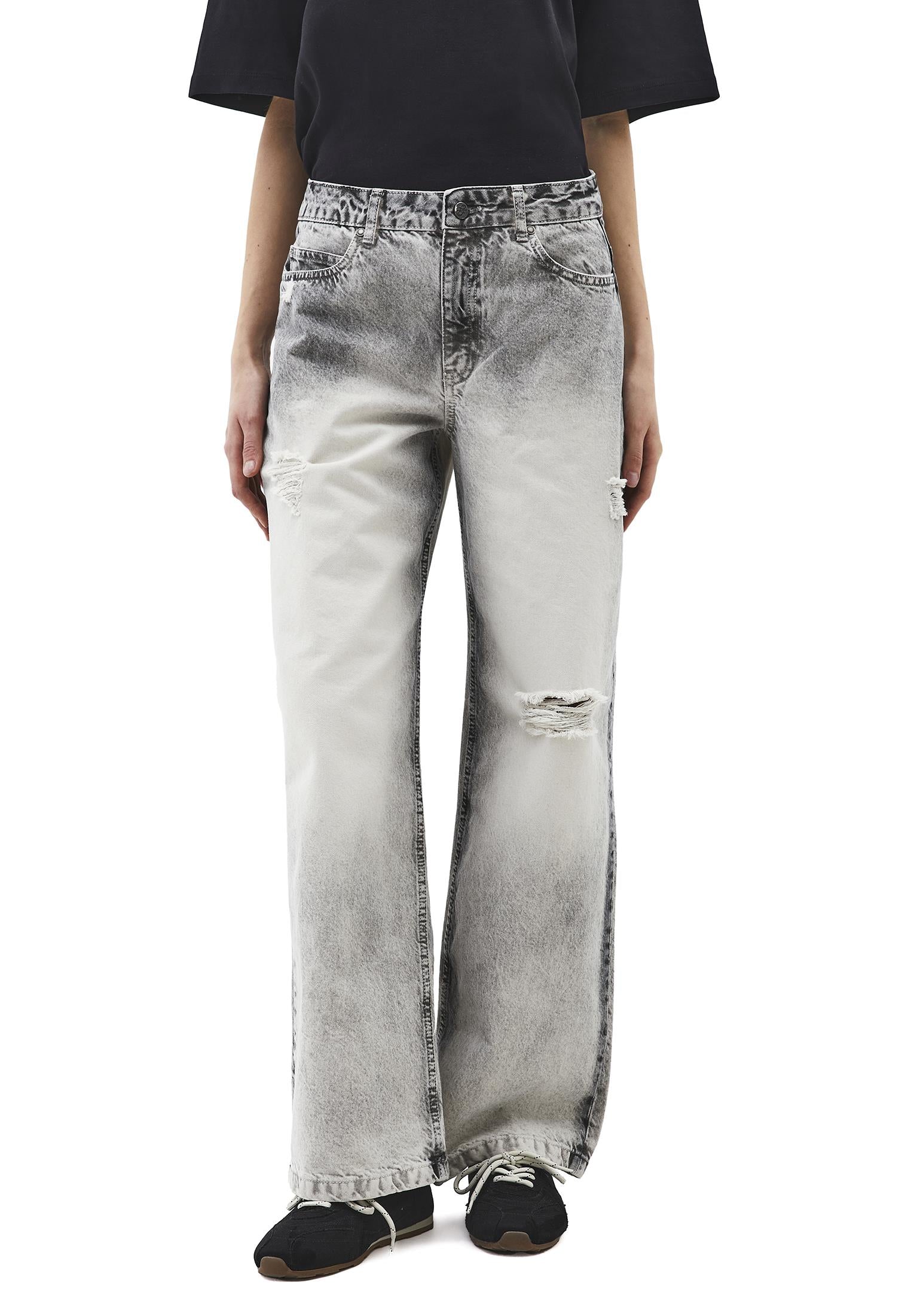 Straight Leg Mid Rise Pants - LIGHT GREY DENIM