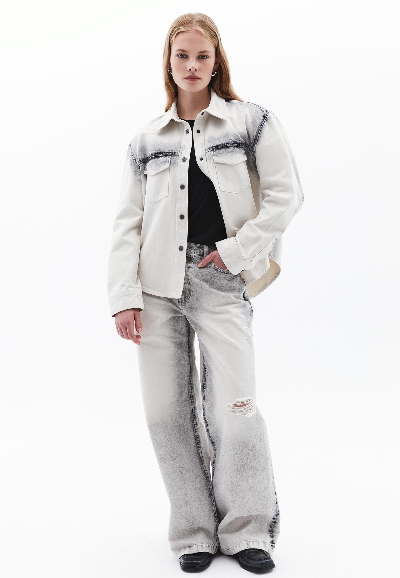 Oversize Long Sleeve Shirt - LIGHT GREY DENIM
