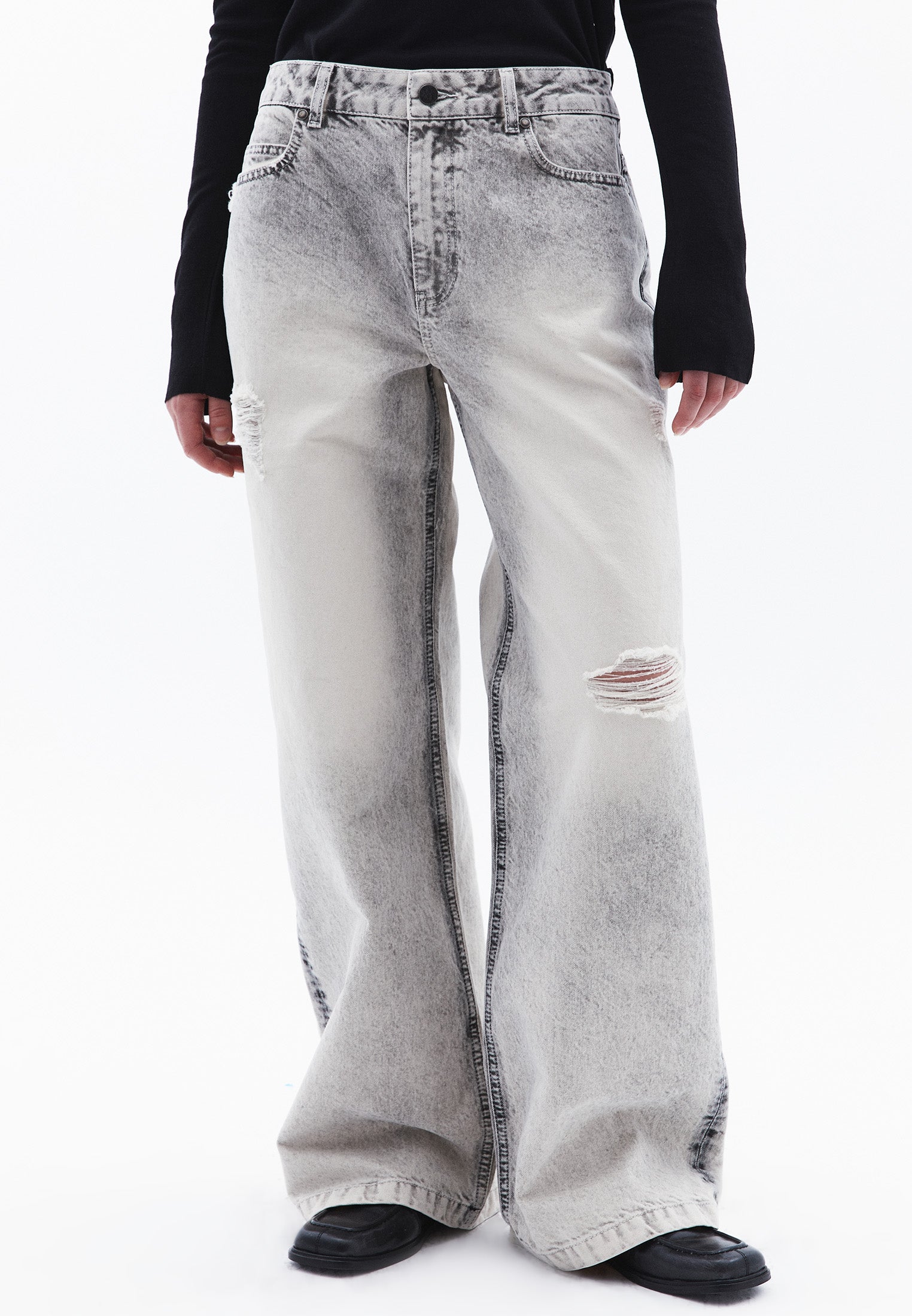 Five Pocket Wide Leg Pants - LIGHT GREY DENIM