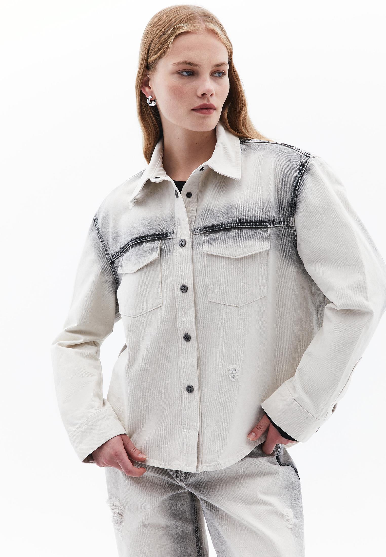 Oversize Long Sleeve Shirt - LIGHT GREY DENIM
