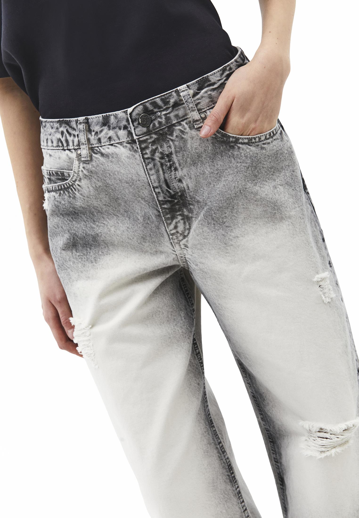 Straight Leg Mid Rise Pants - LIGHT GREY DENIM