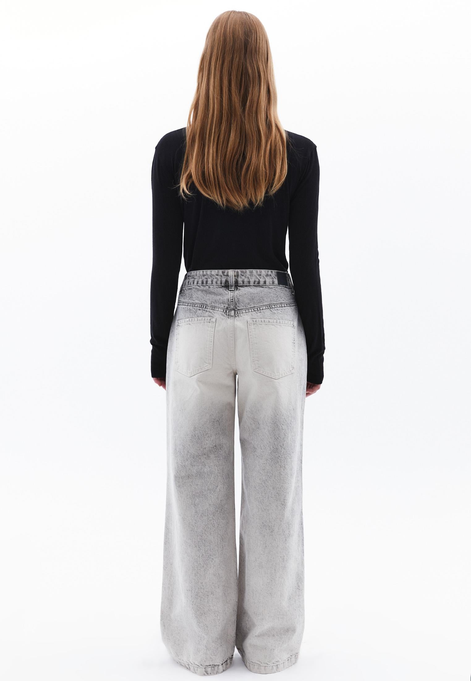 Five Pocket Wide Leg Pants - LIGHT GREY DENIM