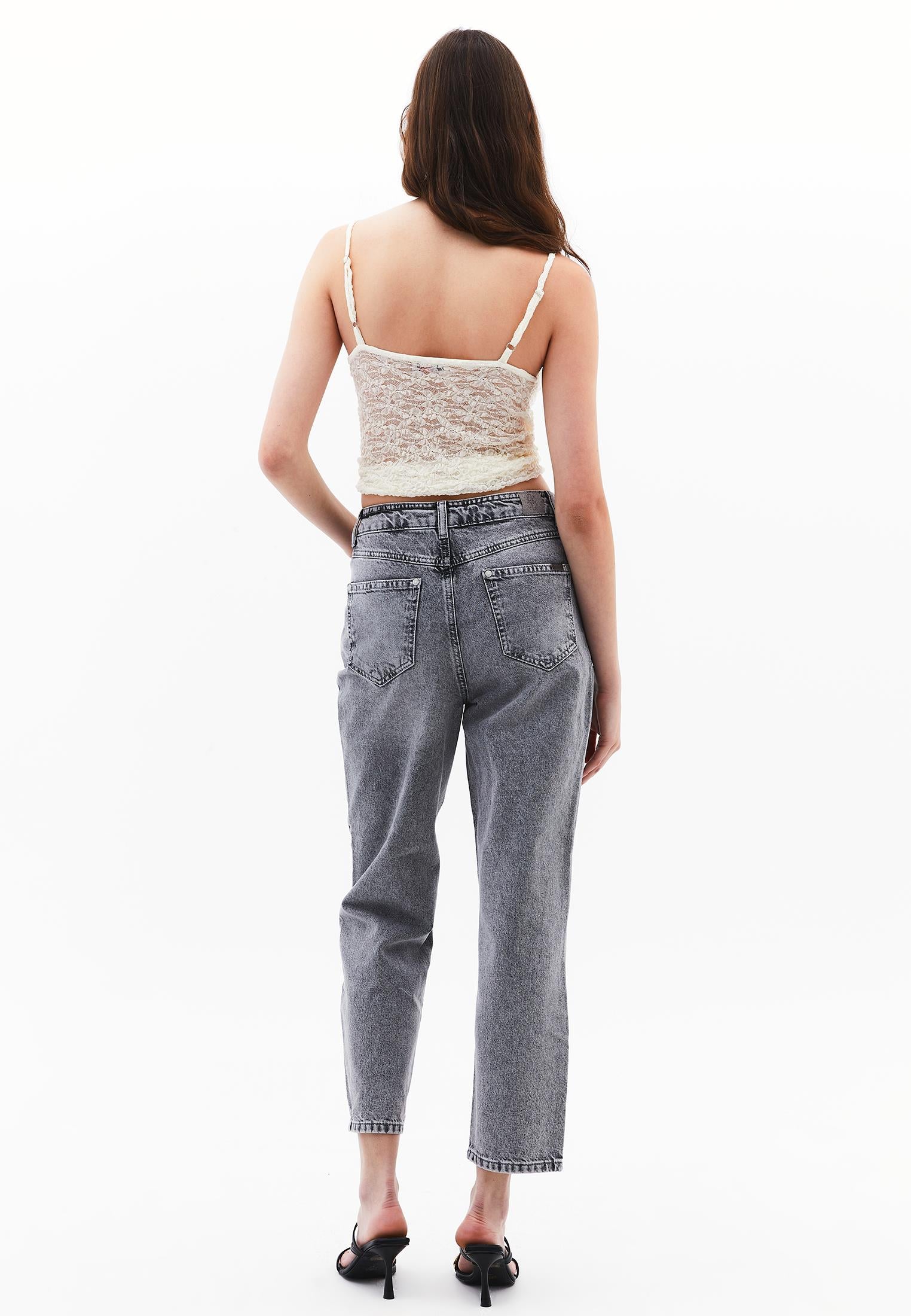 Ultra High Waist Slim Mom Jean Pants - LIGHT GREY DENIM