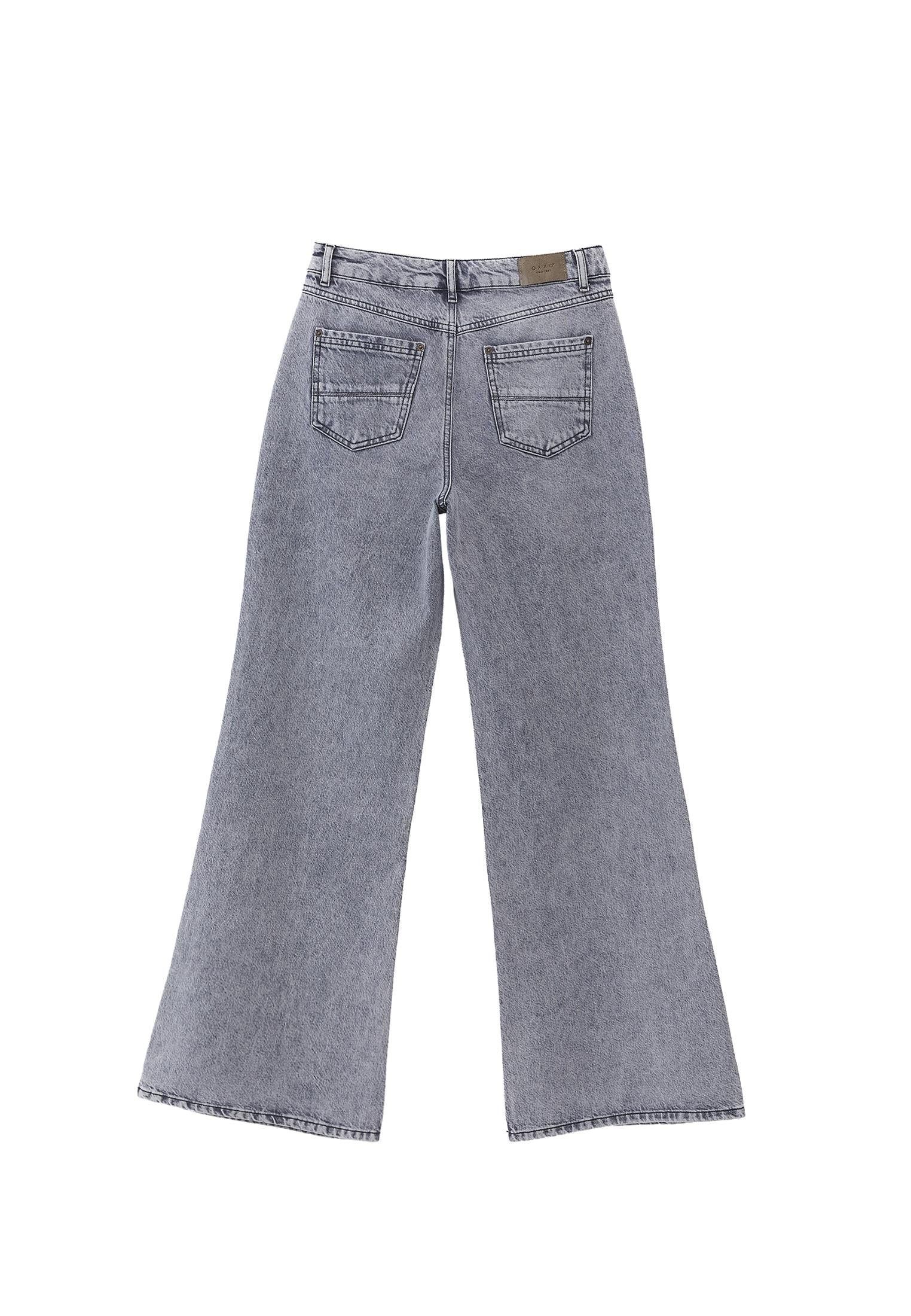 Wide Leg Pants High Waist Five Pockets - LIGHT GREY DENIM