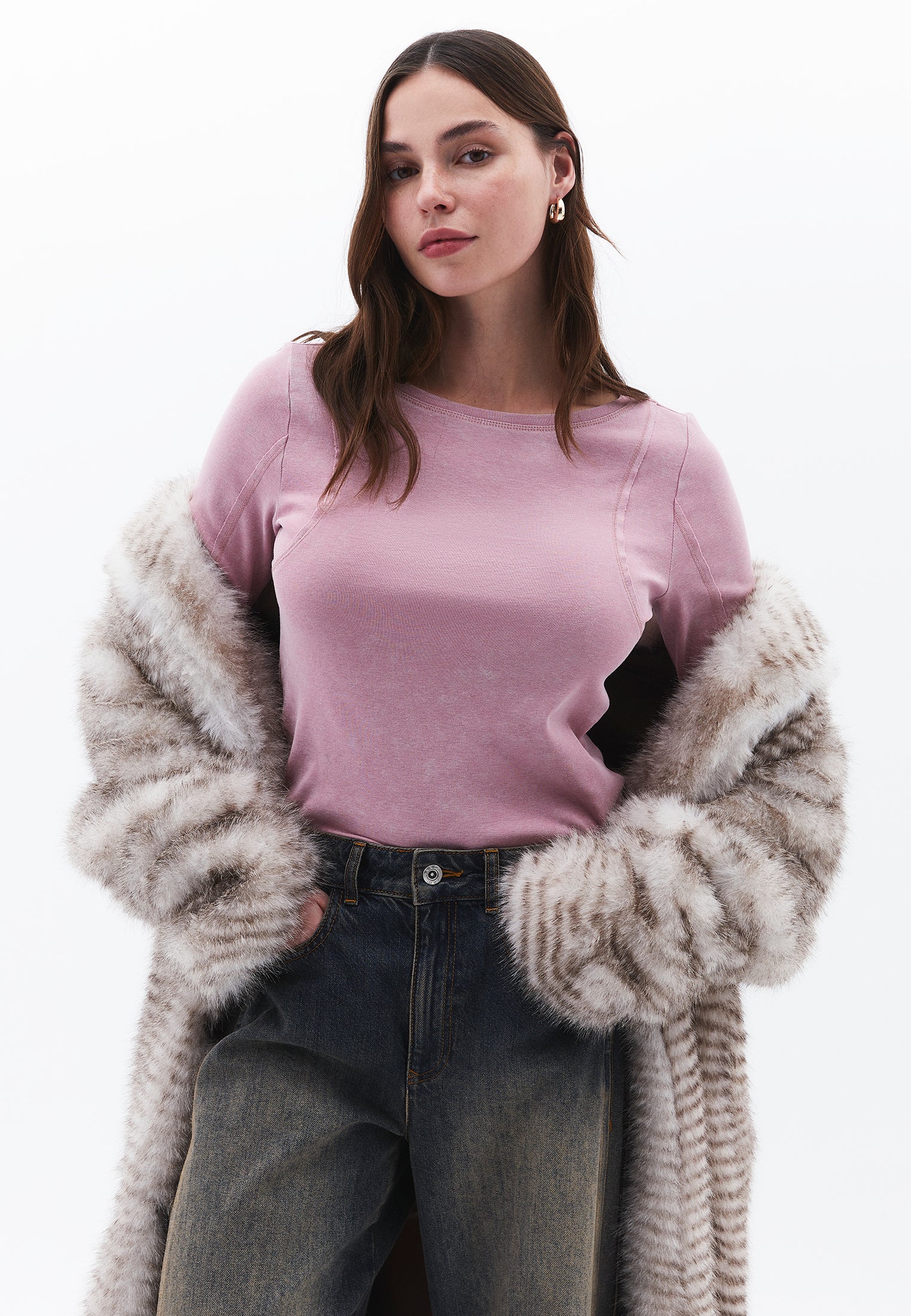 Boat Neck Long Sleeve Flared Sleeve T-Shirt - LILAS