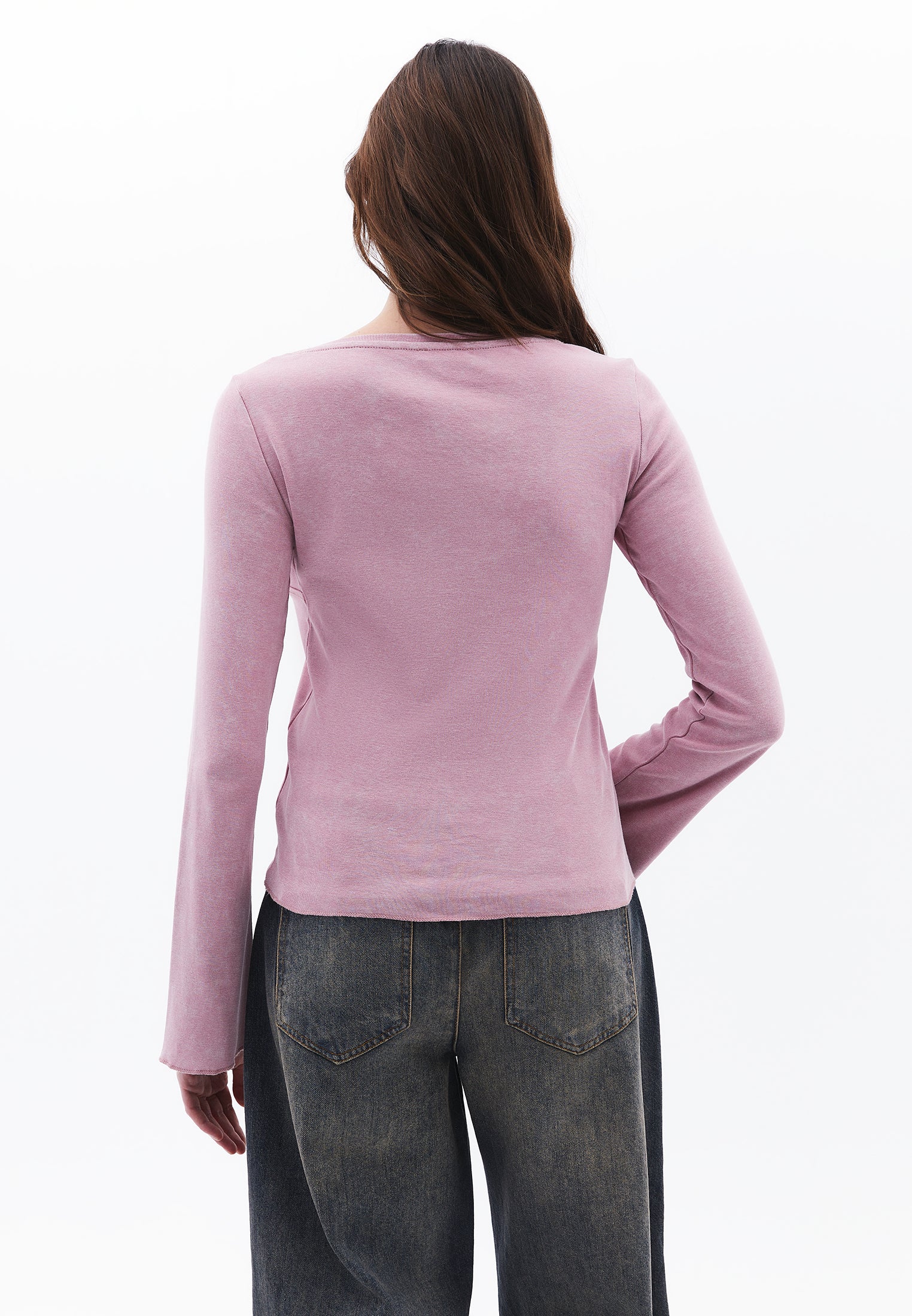 Boat Neck Long Sleeve Flared Sleeve T-Shirt - LILAS
