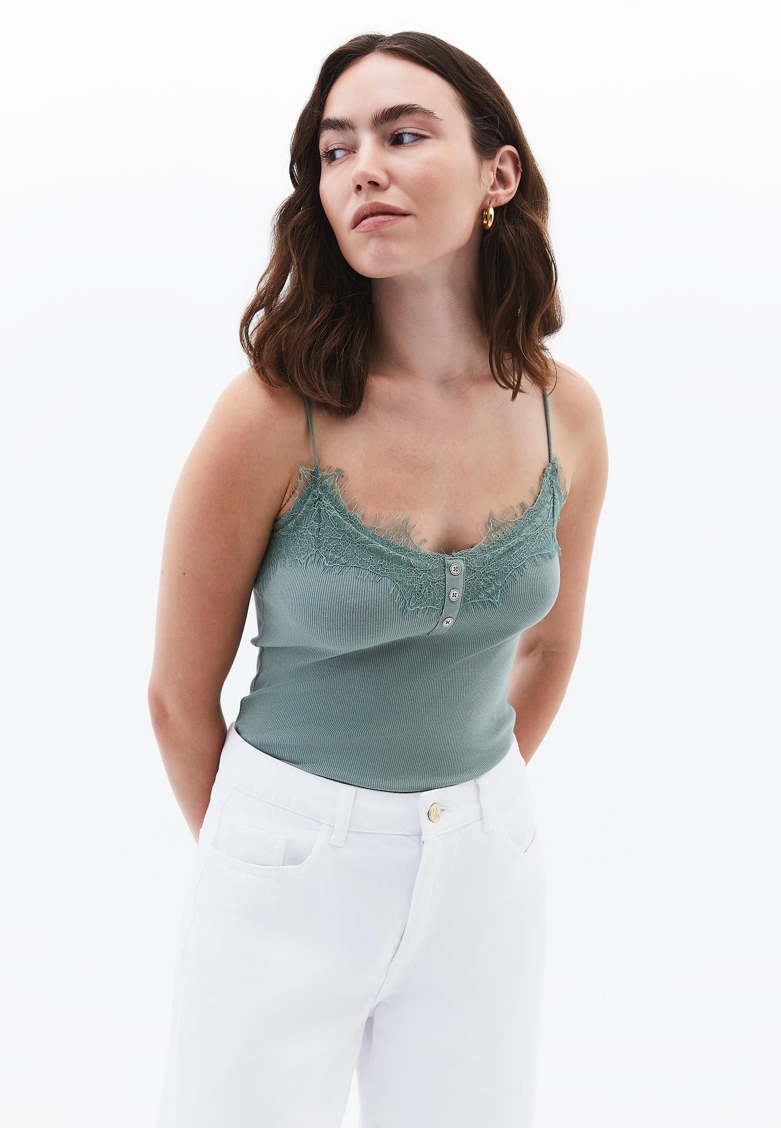 V Neck Strap Tank Top - LILY PAD