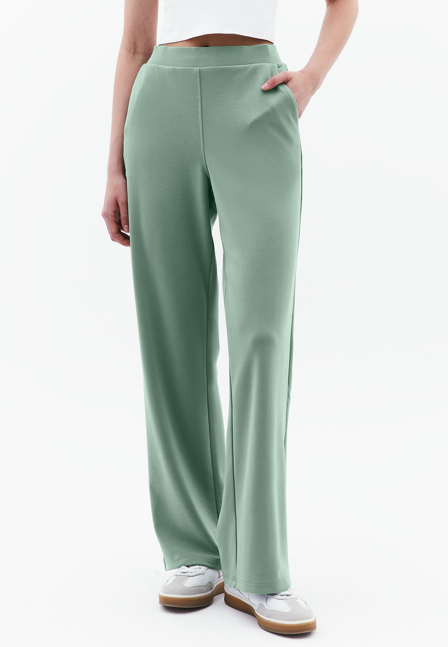 High Waist Straight Leg Elastic Waist Pants - LILY PAD