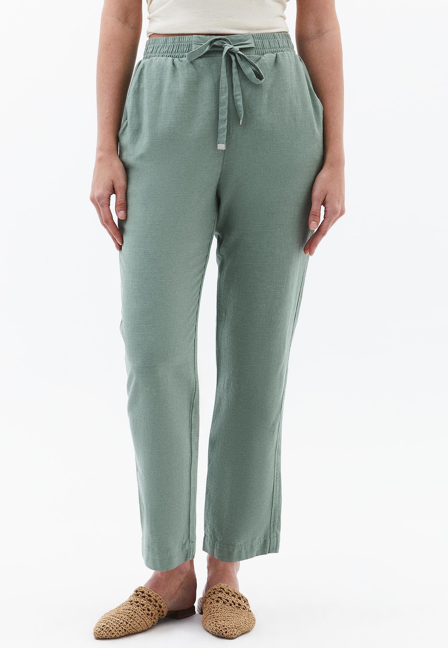 Carrot Cut Linen Pants - LILY PAD