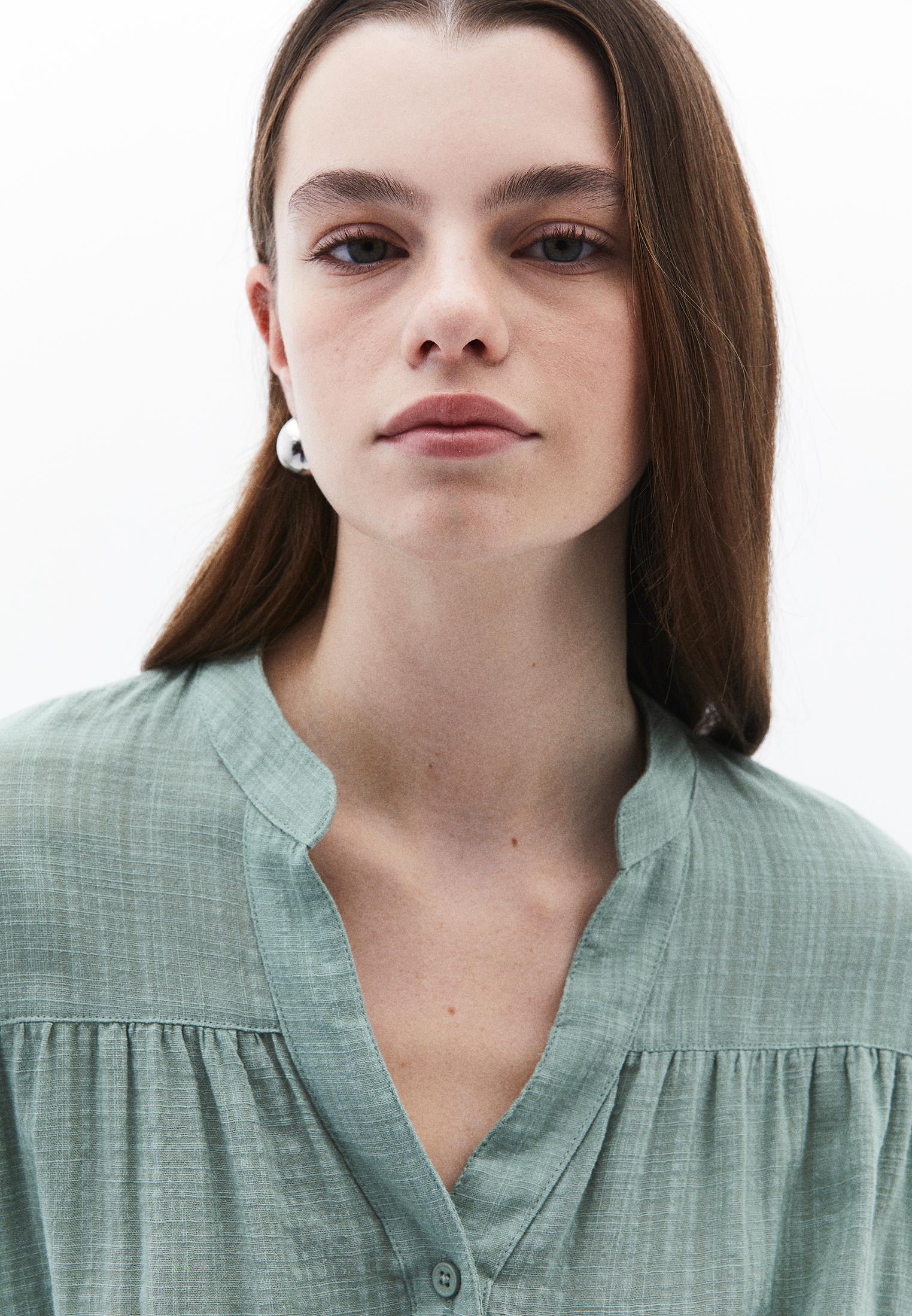 Balloon Sleeve Cotton Shirt - LILY PAD