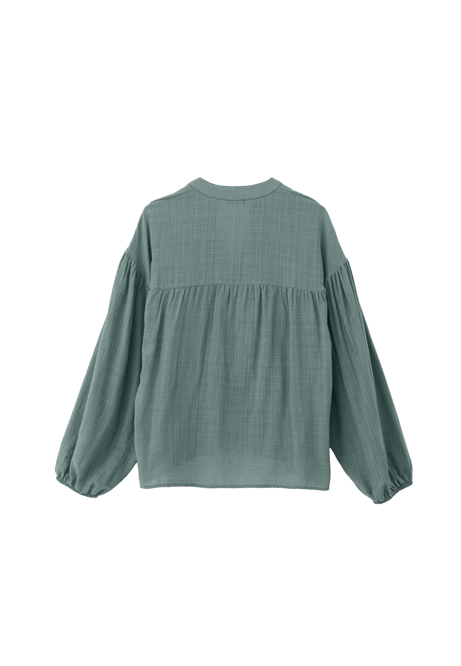 Balloon Sleeve Cotton Shirt - LILY PAD
