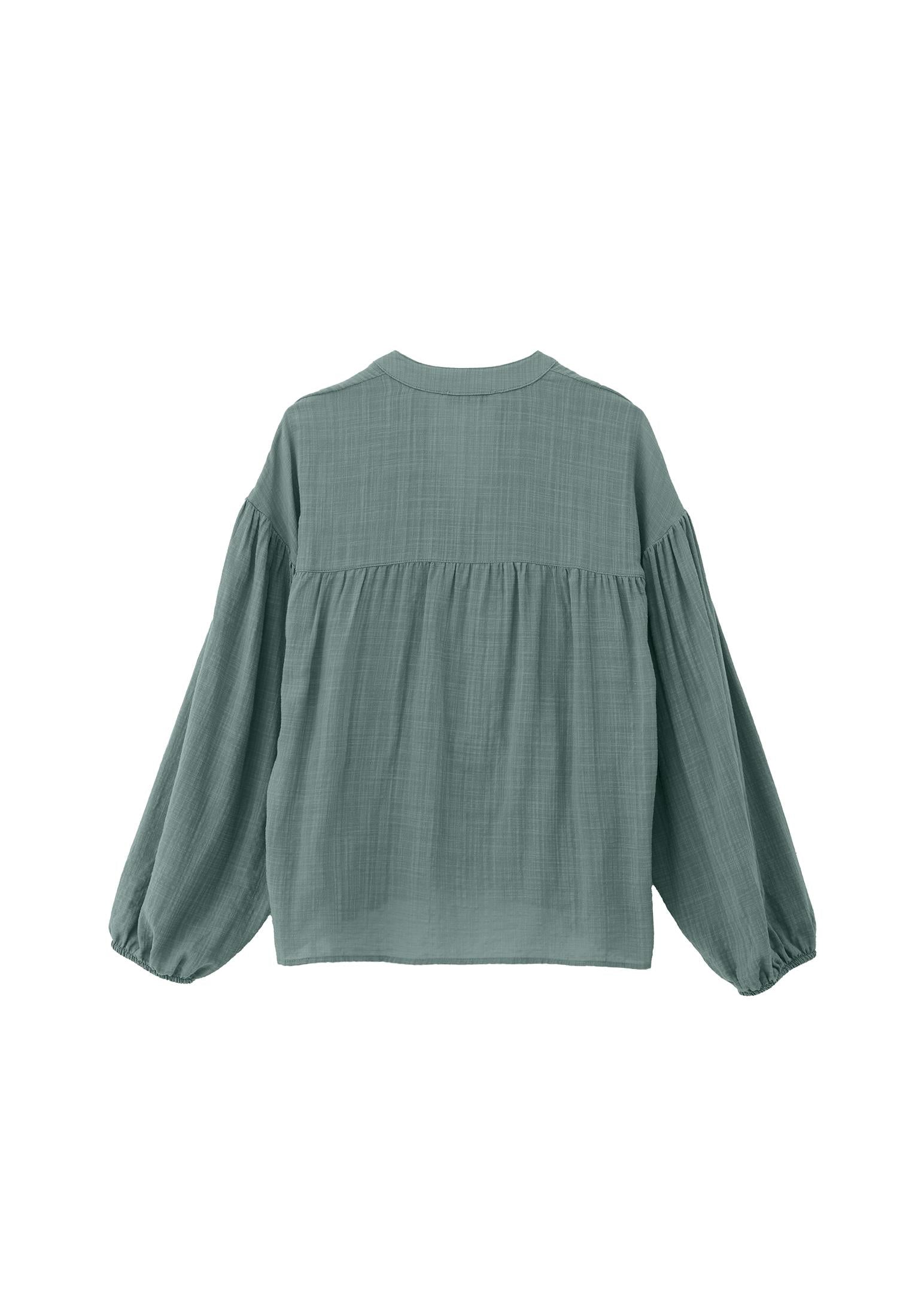 Balloon Sleeve Cotton Shirt - LILY PAD