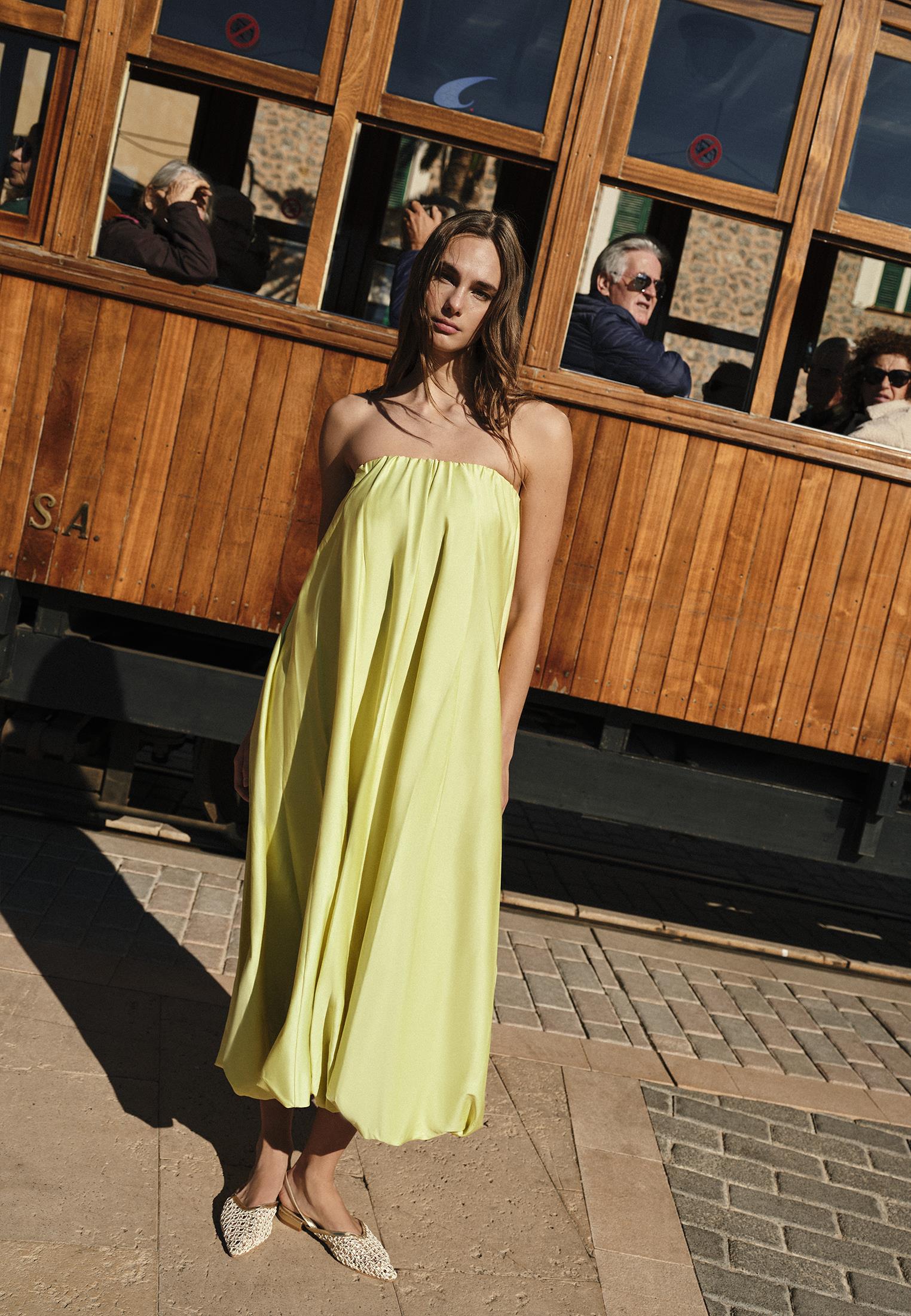 Strapless Balloon Form Summer Dress - LIME SHERBET