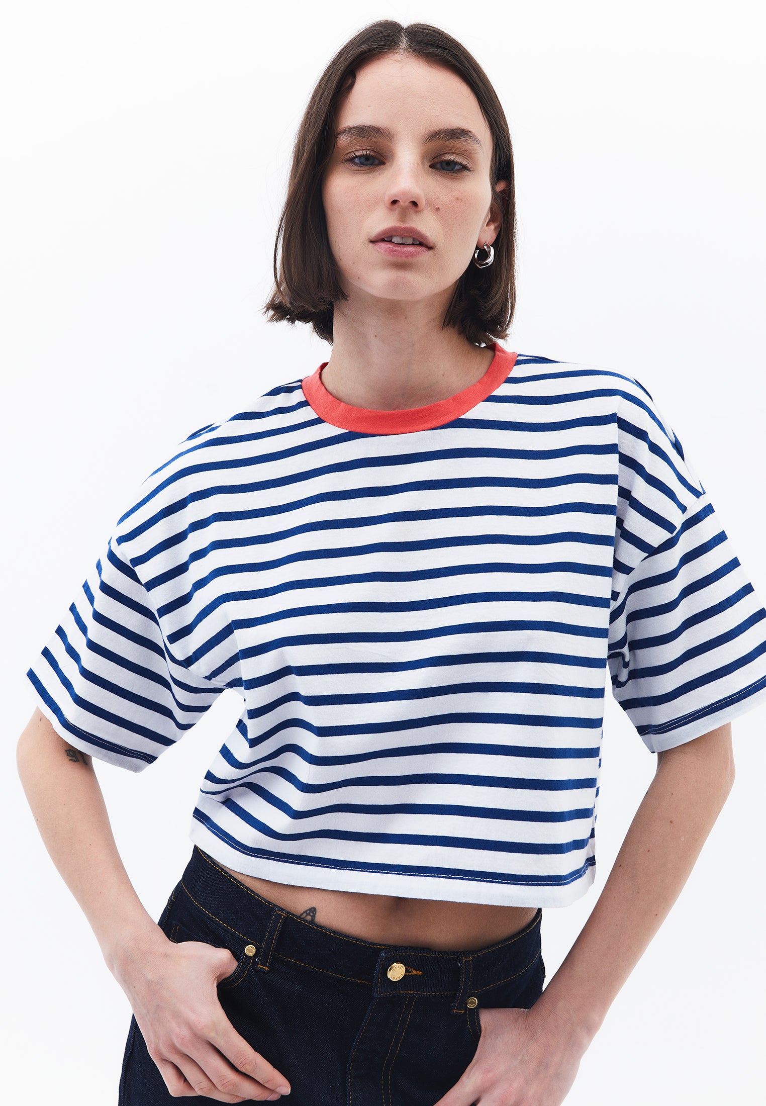 Short Sleeve Crop Crew Neck T-Shirt - WHITE/LIMOGES