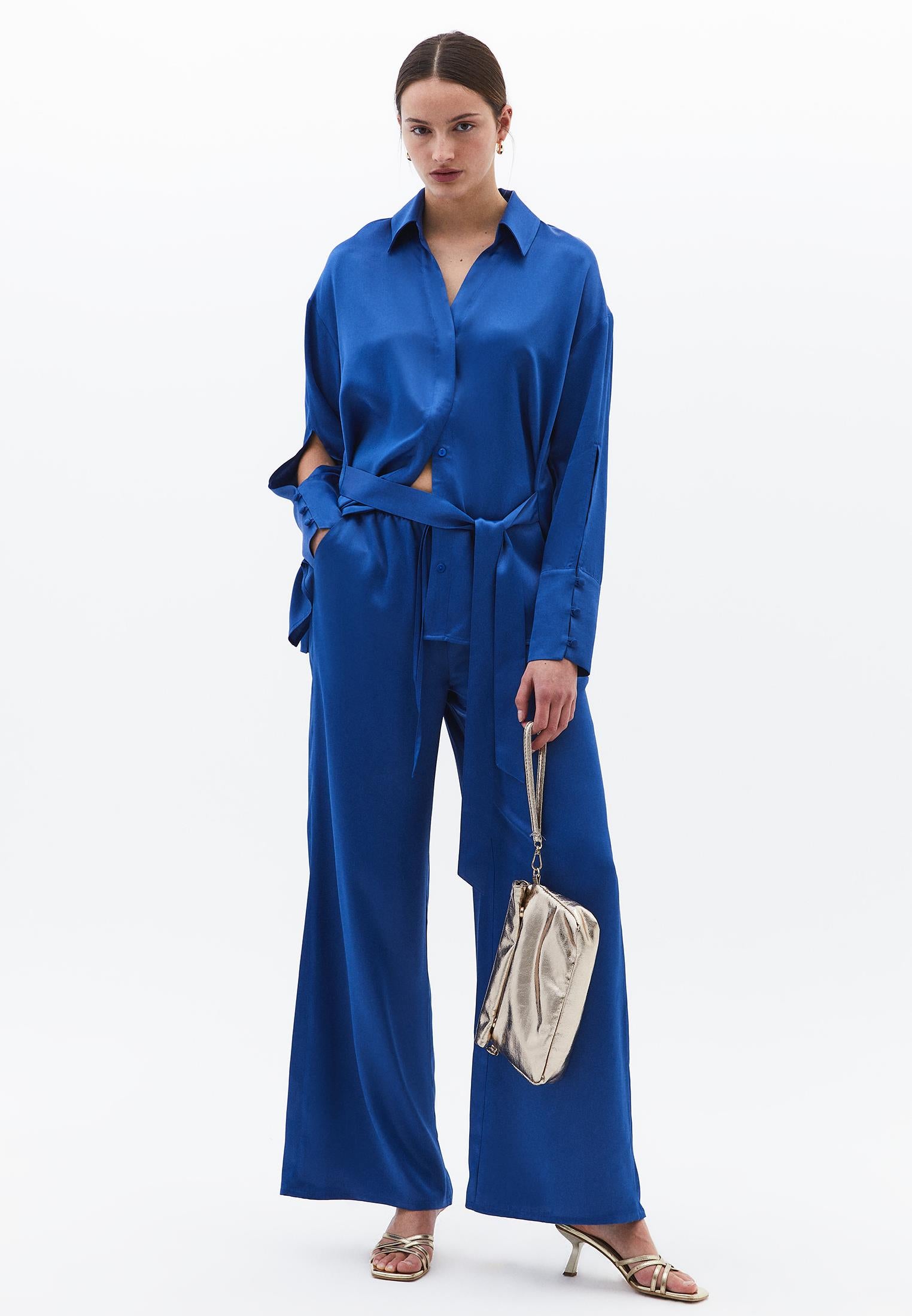 High Waist Wide Leg Trousers With Pocket Detail - LIMOGES