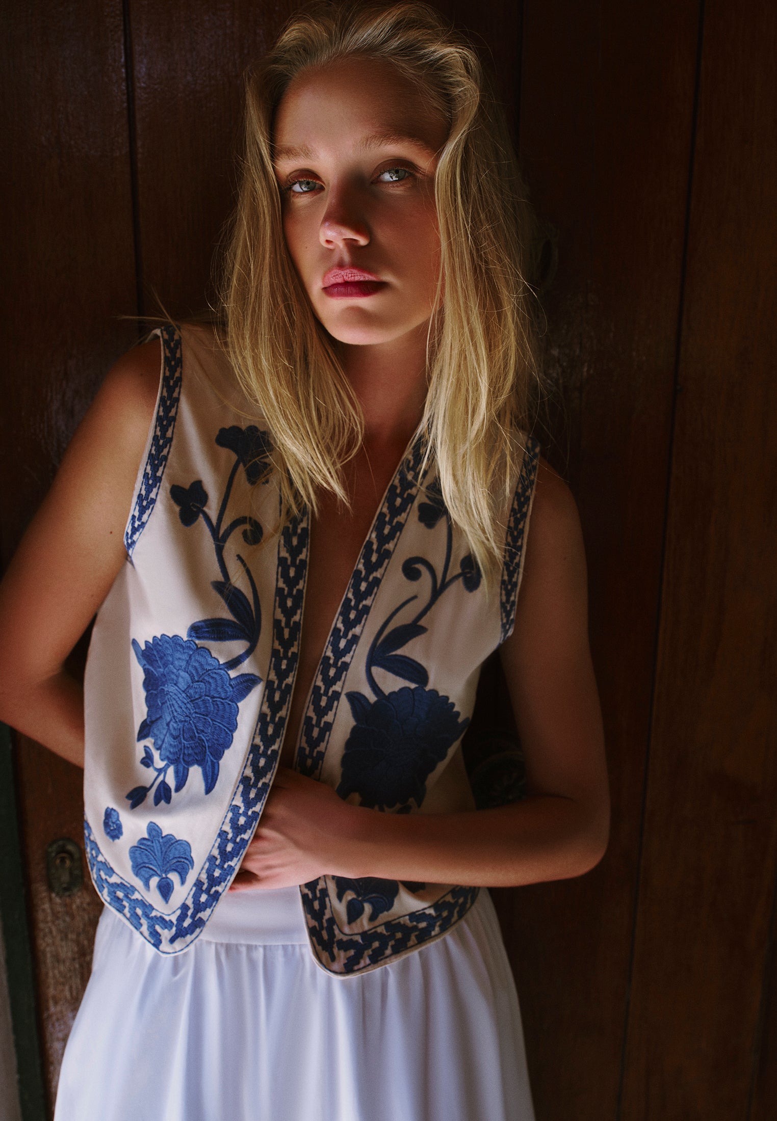 Embroidered Vest - ALMOND MILK / LIMOGES