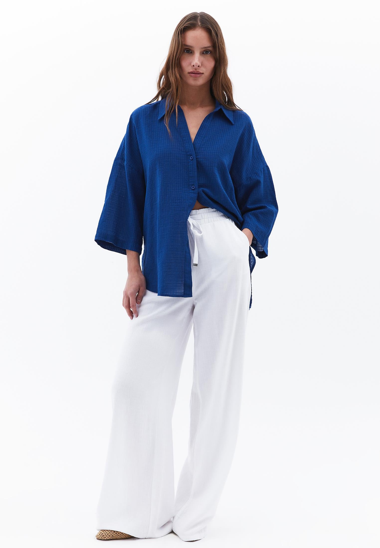 Button Detailed Oversize Shirt - LIMOGES