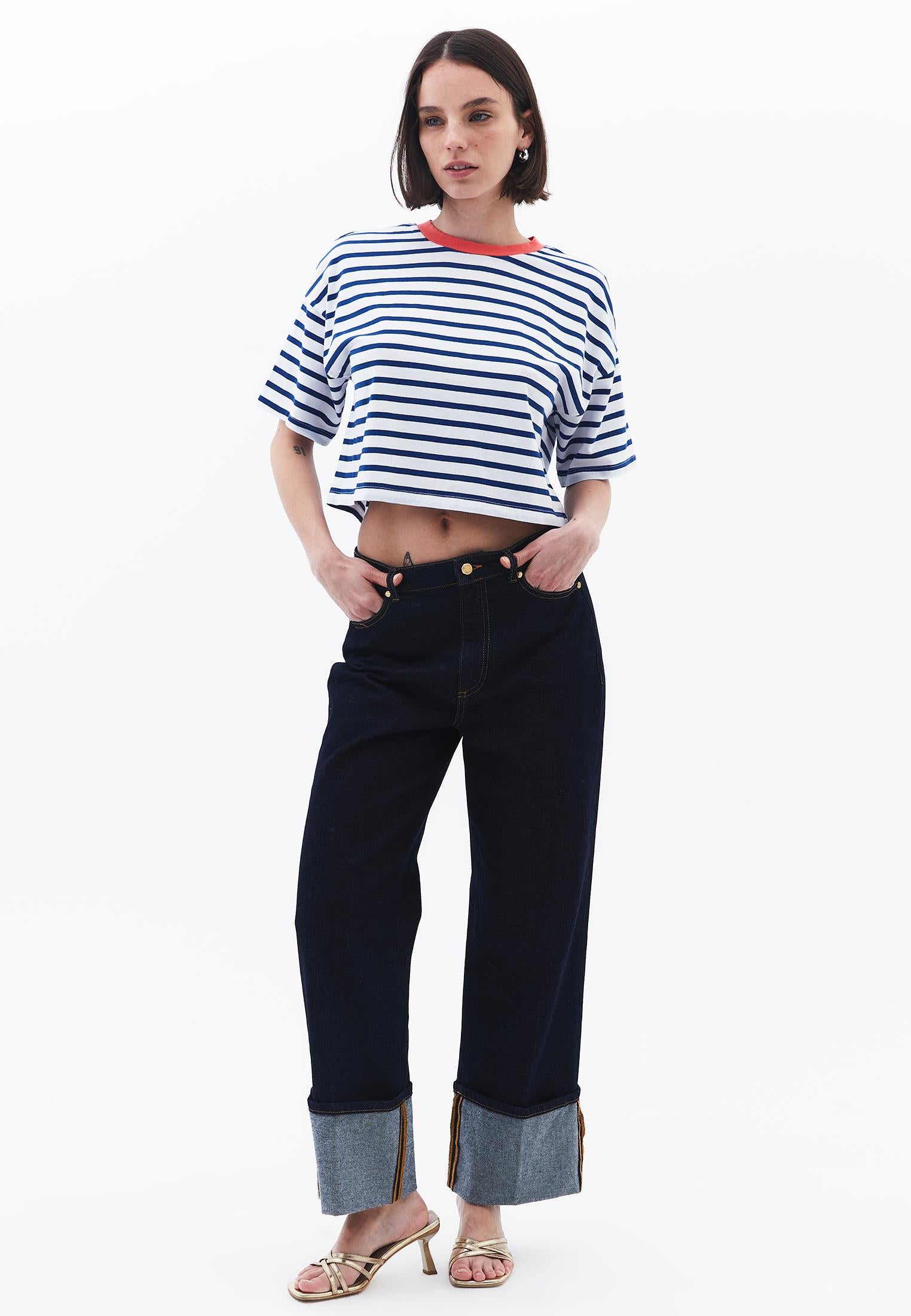 Short Sleeve Crop Crew Neck T-Shirt - WHITE/LIMOGES