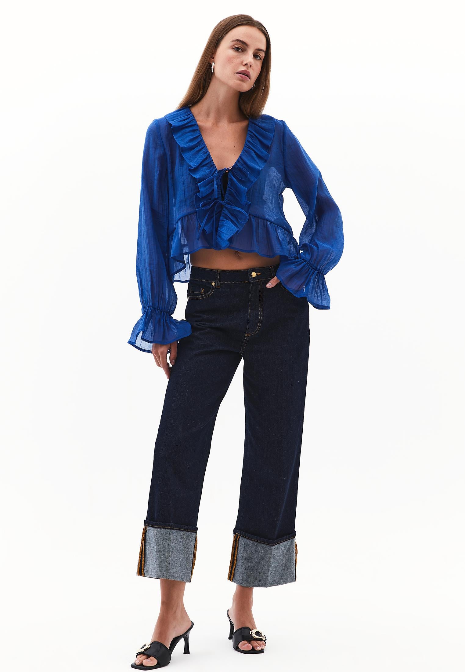 Long Sleeved Ruffled Blouse - LIMOGES